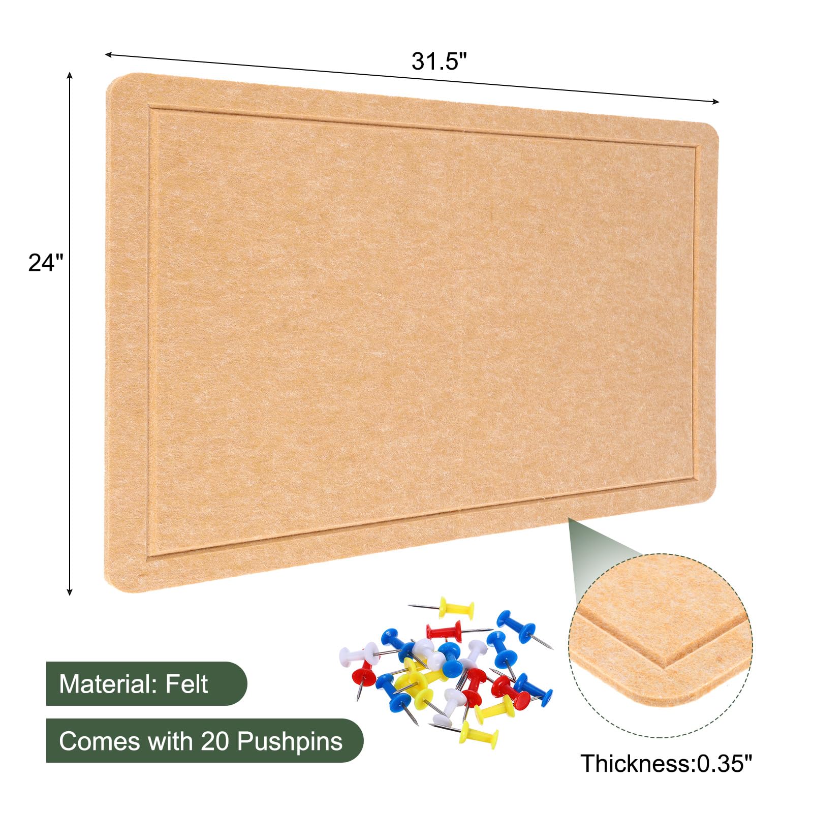 YOKIVE Filz Pinnwand 31.5 X 24 Zoll Falbbare Dekorative Steckbrett Selbstklebende Filz Kork Pinnwand Mit 20 Reißnägeln Ideal Für Wand Fotoanzeige Notizzettel Planer Beige Braun