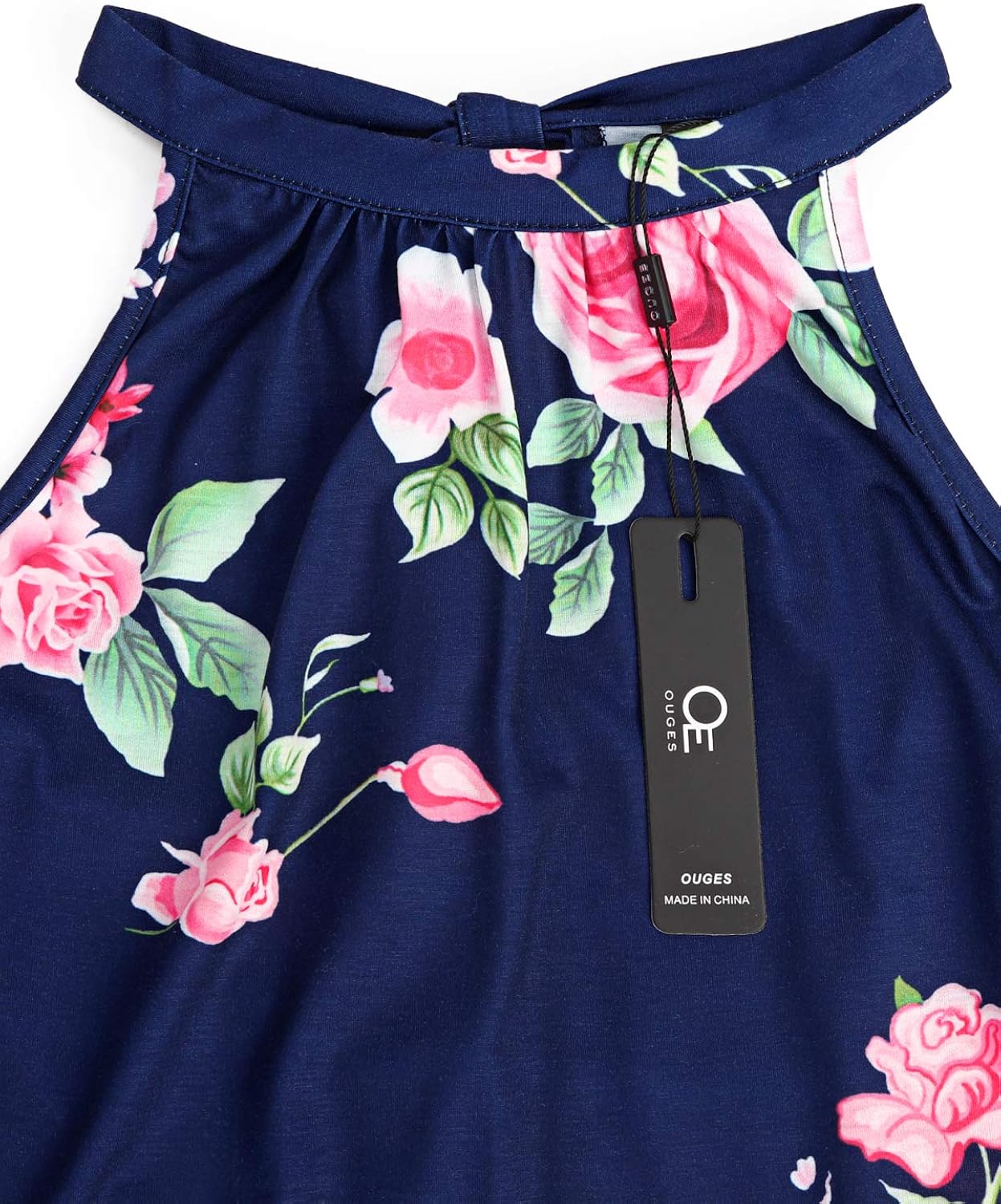 OUGES Women's Halter Neck Floral Summer Casual Sundress X-Large Floral-35