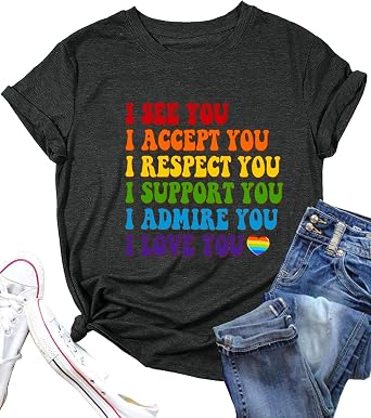 Pride Shirt Women Funny LGBT Equality Tops Gay Pride Rainbow Casual Summer Short Sleeve Tops
