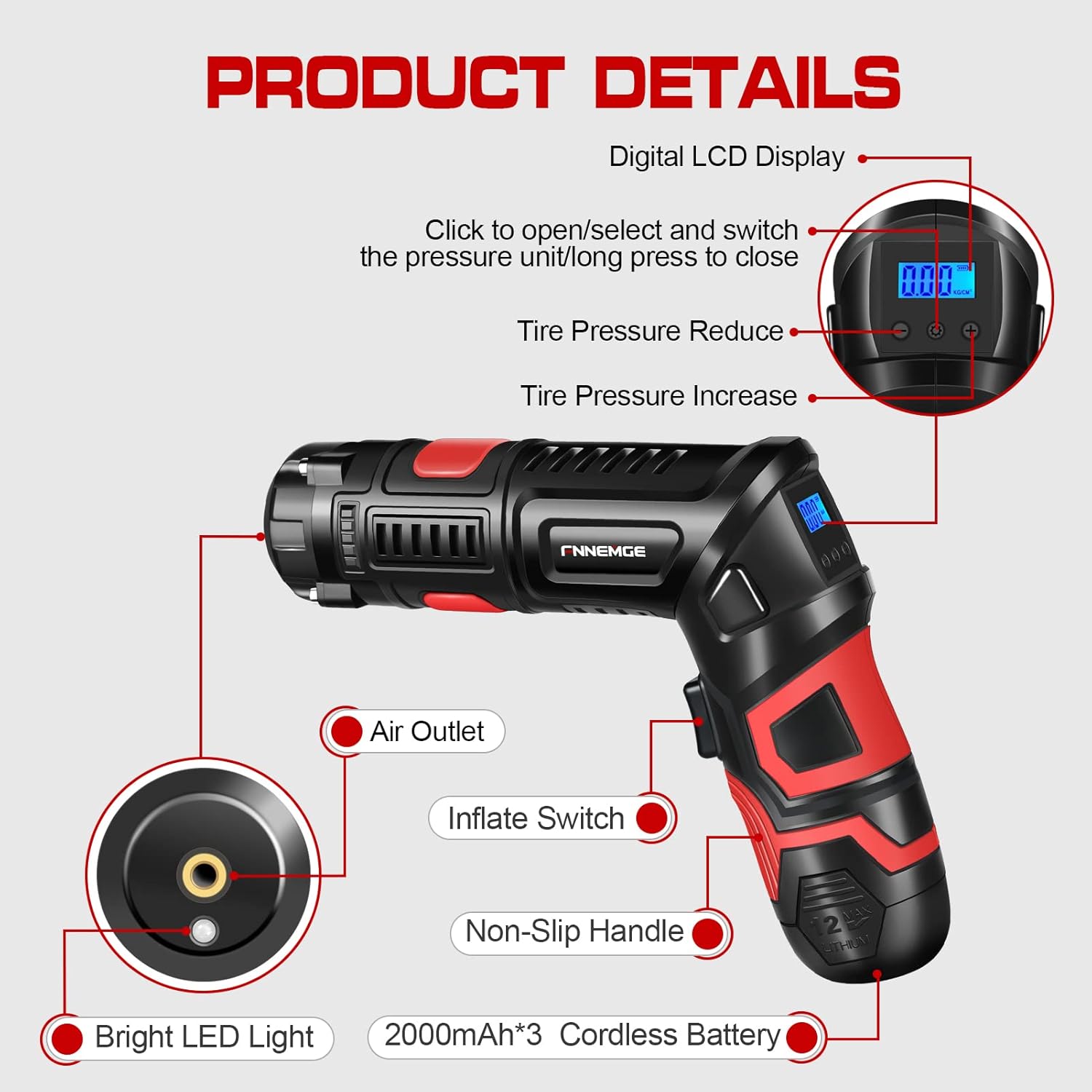 FNNEMGE Tire Inflator Portable, 150PSI 6000mAh Ubuy Trinidad and Tobago