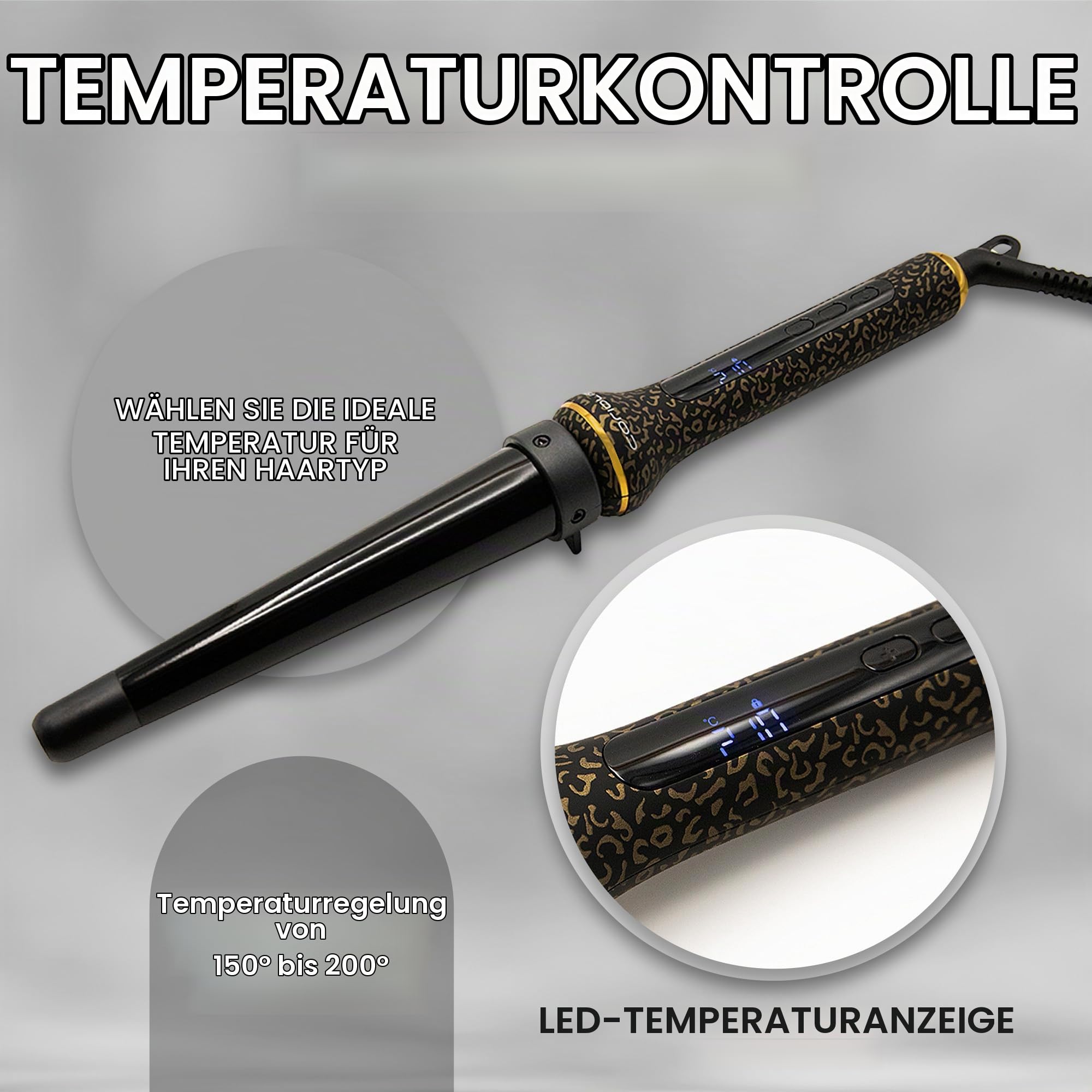 CORIOLISS | Glamour Wand | Lockenstab für Frauen | Haarkräusler für langes und kurzes Haar | Professioneller konischer Keramikstab mit Temperaturkontrolle