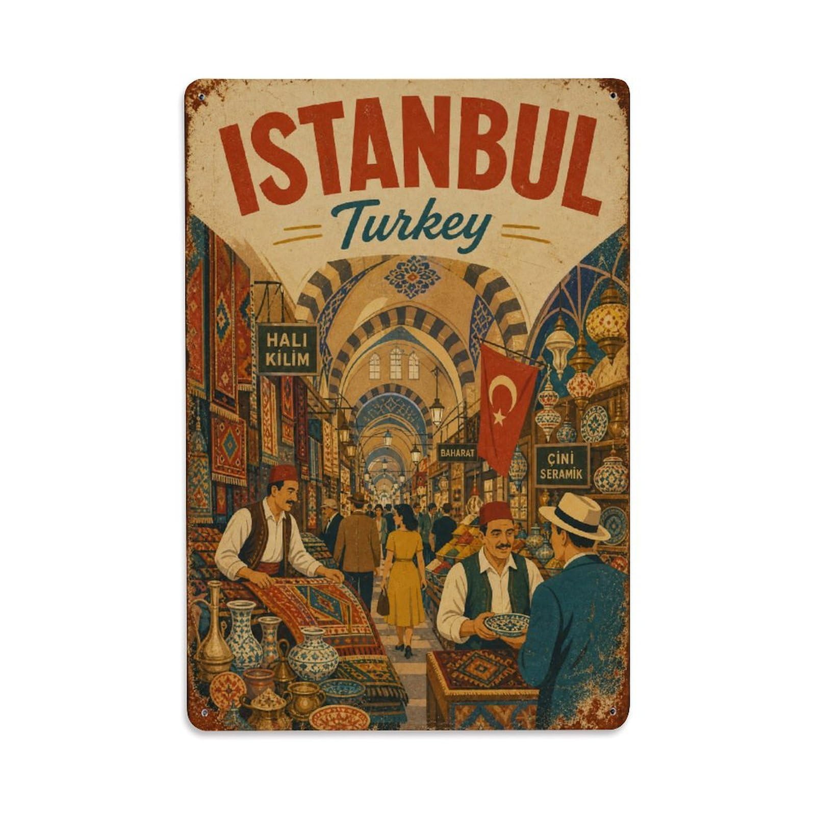Gead 8X12inch Style Vintage Travel Istanbul Turkey Bazaar Metal Tin Sign