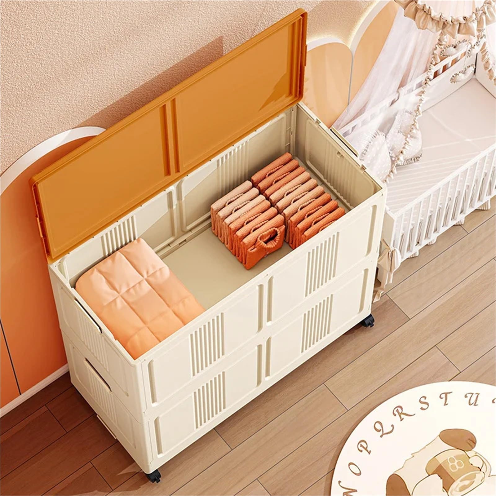 Contenitore Per Fumetti Cestino for Giocattoli Pieghevole | Portaoggetti mobile con rotelle, grande capacità salvaspazio, resistente for studio/camera da letto(Small-green)