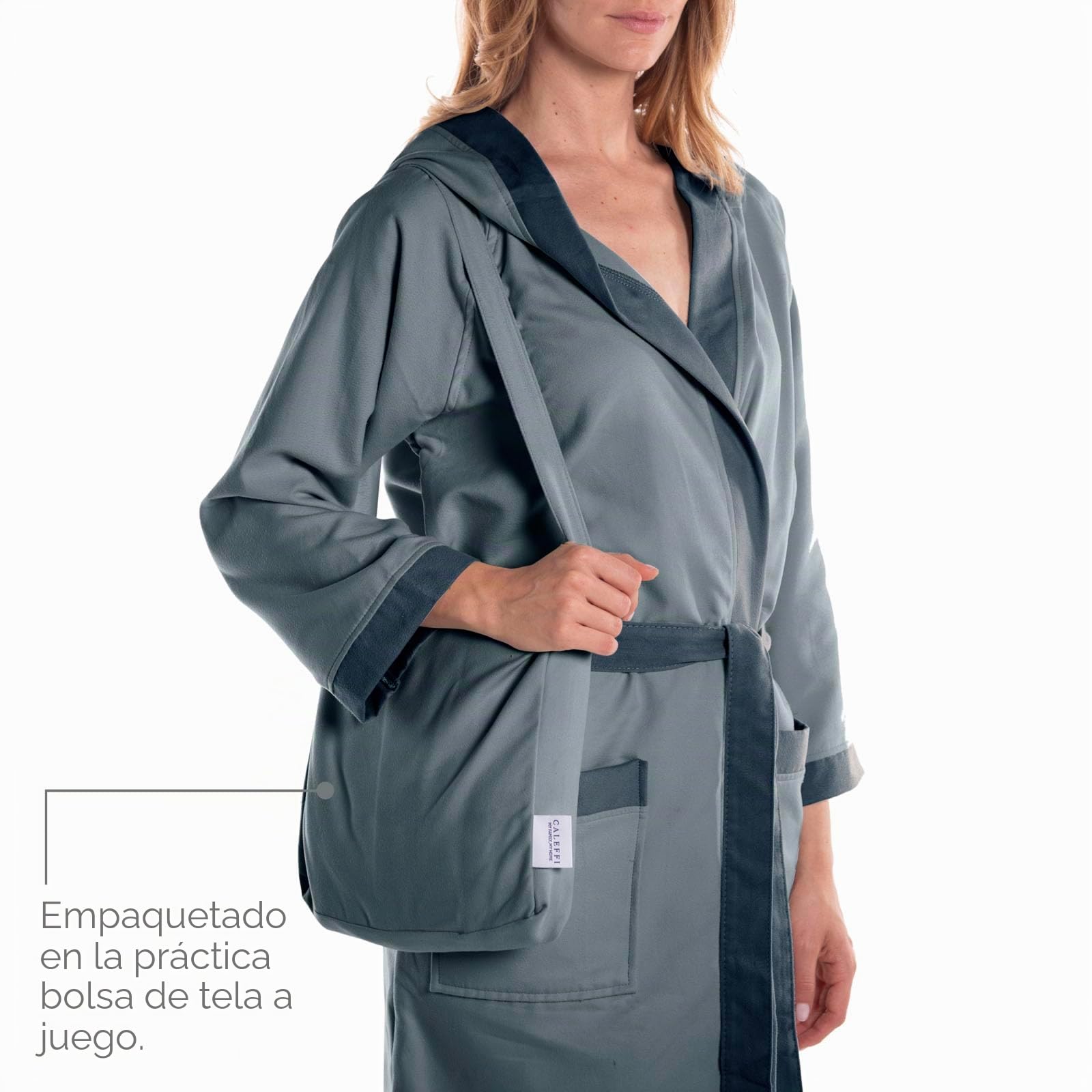 Caleffi - Albornoz con Capucha Tecno Bicolor | Máxima absorción | Colorantes no tóxicos certificados | Diseño Italiano Desde 1962 | Añade Estilo al baño