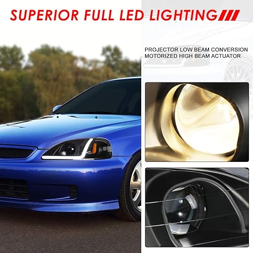 Miniatura 5 de Par de lámparas LED DRL cromadas para faros delanteros con proyector de esquina transparente compatible con Honda Civic 99-00