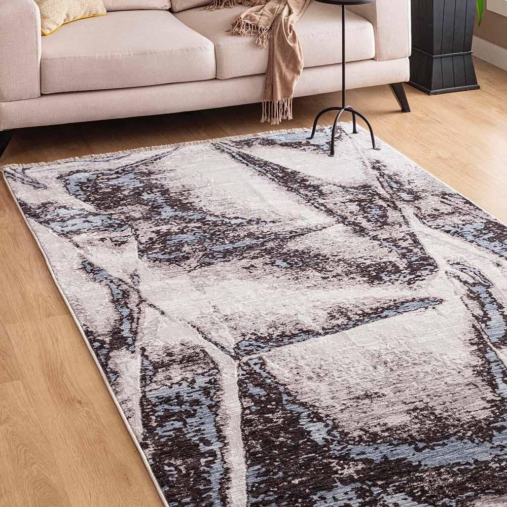 Danube Home Sunrise Rug | Modern Shrink Floor Carpet | Washable Indoor Area Rugs For Living Room Dining Room Bedroom | Rectangle Shape 120X75cm - Grey/Blue 231304703502