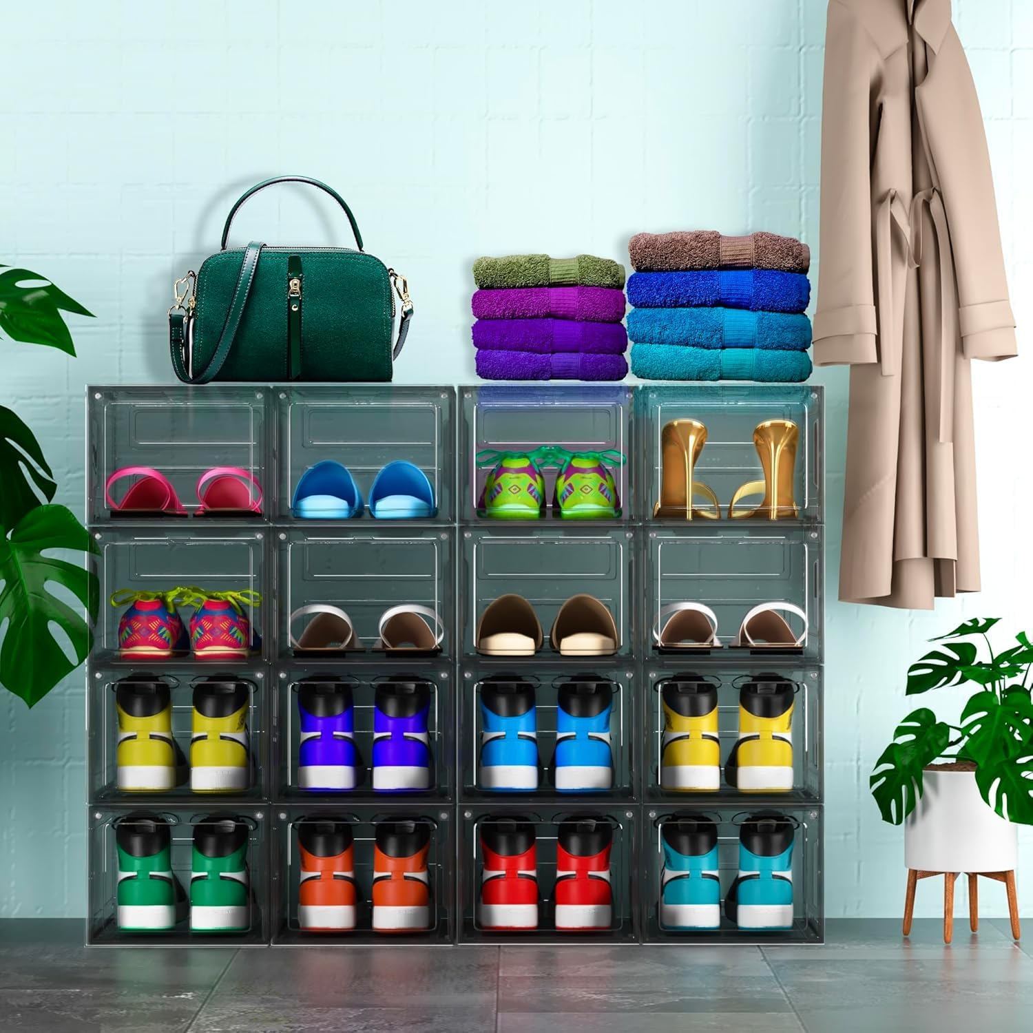 Schuh-Aufbewahrungsboxen, Schuhkartons, stapelbar, Kunststoff, transparent, Aufbewahrungsboxen, passend für Herren bis Größe 47, 8 Stück