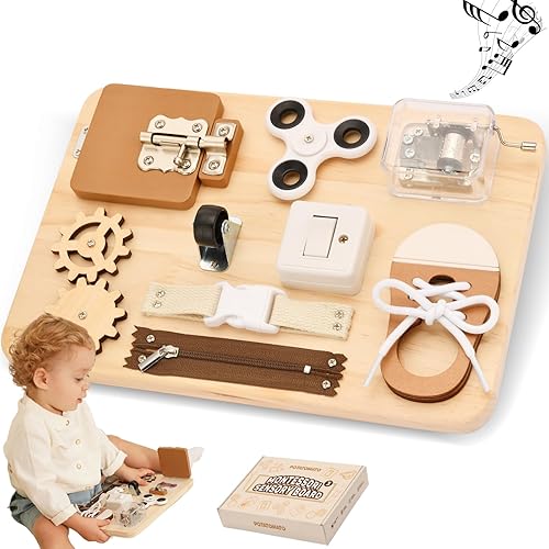 Tablero de actividades para niños pequeños - Juguetes Montessori para 1, 2, 3, 4 años de edad, juguetes sensoriales de madera para niños autistas,