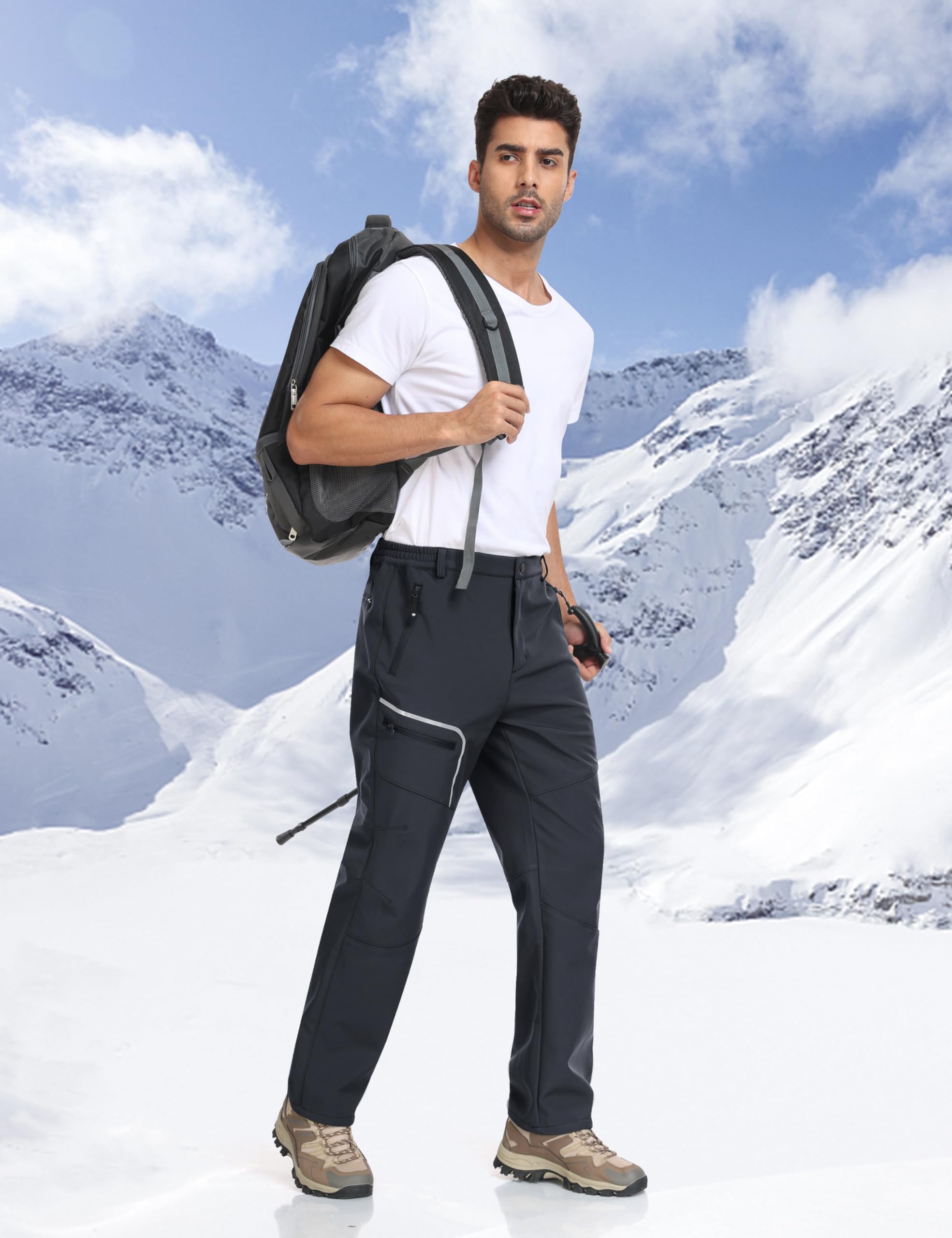 MoFiz Herren Wanderhose Warm Gefüttert Outdoorhose Wasserdicht Skihose Softshellhose Winddicht Arbeitshose für Winter