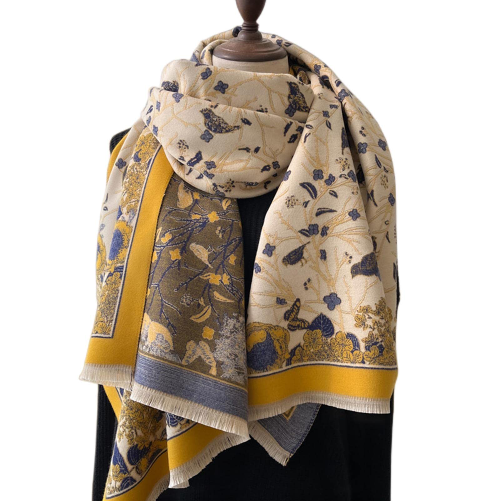 URYYRIT Sciarpa Sciarpa Invernale da Donna Warm Spesso A Scialle Spesso da Donna Stampa di Moda Cashmere Turban Grovet Shawl Floral