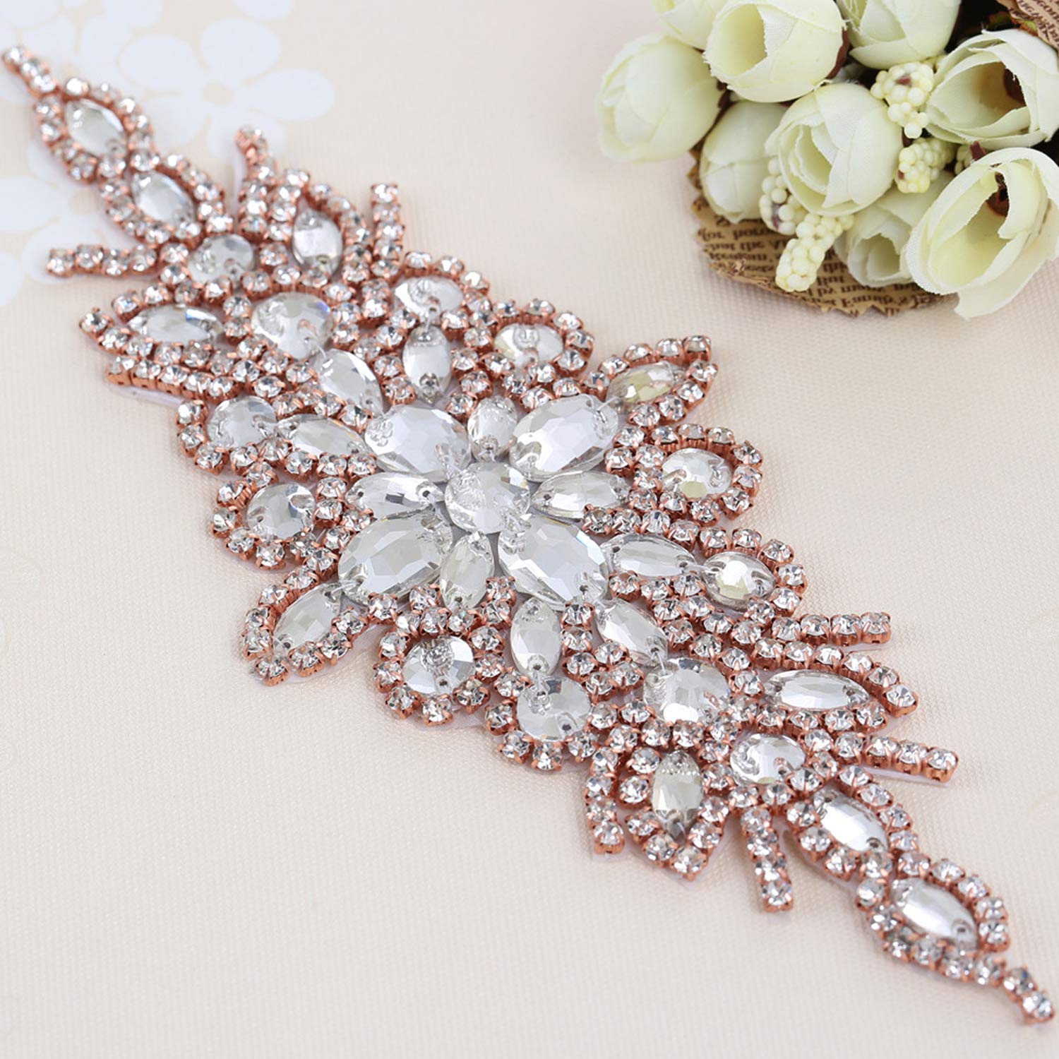PEARLY JUN Schwarze Strass-Applikation – Selbstklebender Diamant-Flicken Zum Aufbügeln, Für Kleider & DIY, 24,4 X 9,4 Cm