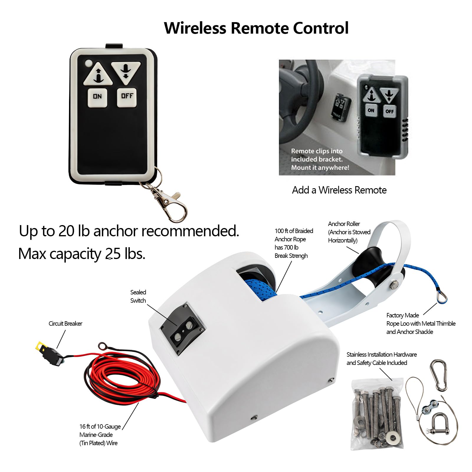 Telecomando Wireless Per Verricello 12V - Impermeabile E Galleggiante, Controllo Fino A 50 Piedi, Per Barche
