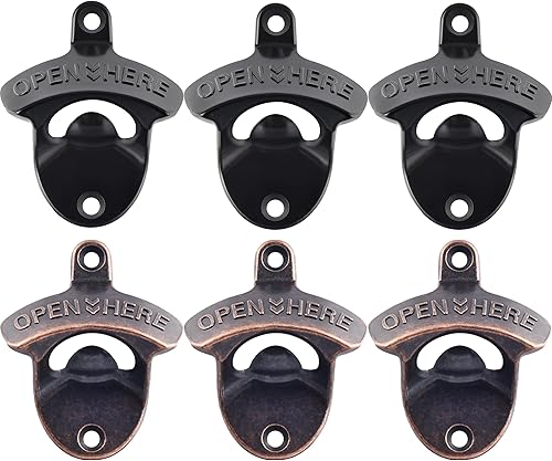 Miniatura 14 de Abrebotellas de moda antiguo montado en la pared inoxidable ABIERTO AQUÍ Negro Tornillo en la pared Cerveza Soda tapa tapa abrebotellas cobre Negro,