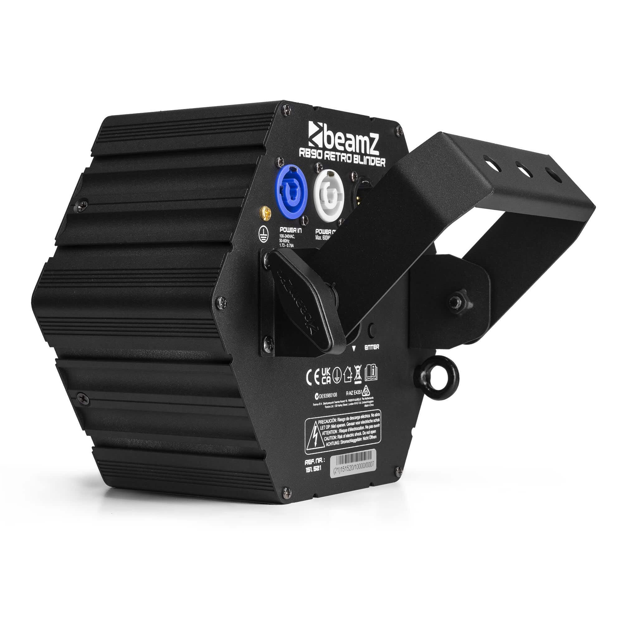 BeamZ RB90 - Retro Stage Blinder, 4er Set, 3x 30 Watt LED Effektstrahler DMX Licht, 3-in-1 Bühnenlicht Deko, Lichtorgel Warmweiß, 72x RGB-SMD-LEDs, Stroboskop, Disco Beleuchtung, 5-Pin DMX