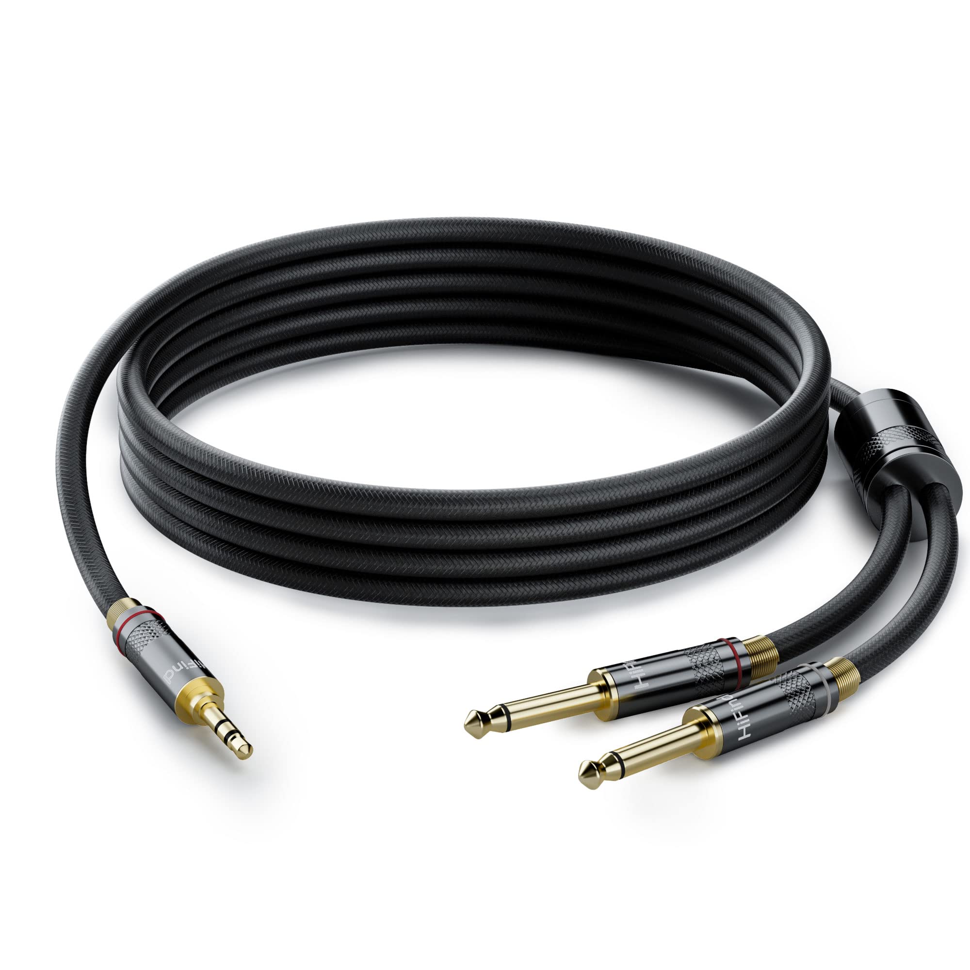 HiFind 3.5mm to Dual 6.35mm Stereo Audio Cable 4 Ft (Real Hi-Fi Sound-Silver Plated Copper-Spring SR) 3.5 mm 1/8" TRS Male to 2 X 6.35 mm 1/4 TS Male
