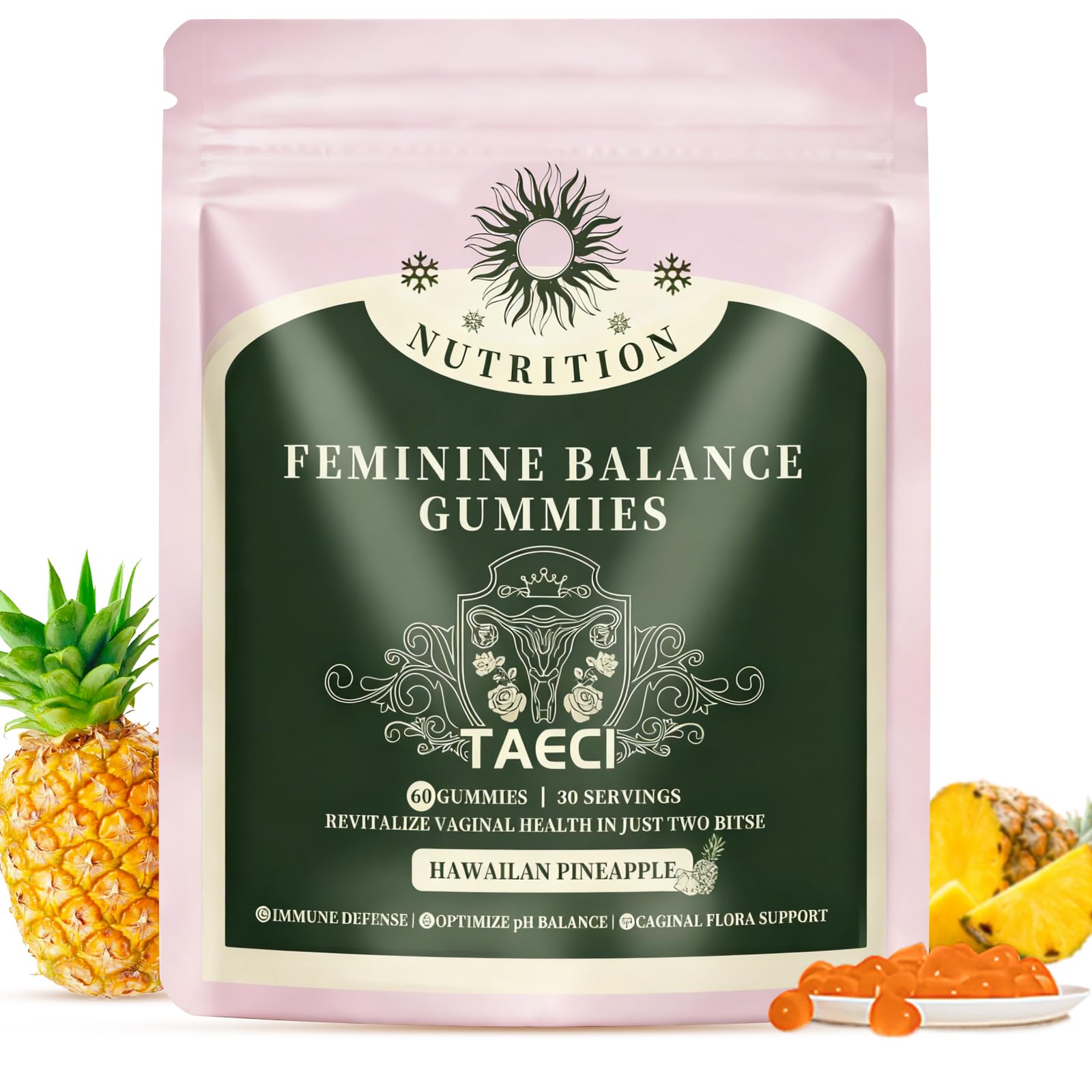 Feminine Balance Gummies for Women – Probiotic & pH Support – Hawaiian Pineapple Flavor – Daily Wellness Supplement – Vegan, Gluten-Free – 60 Count, 30 Servings