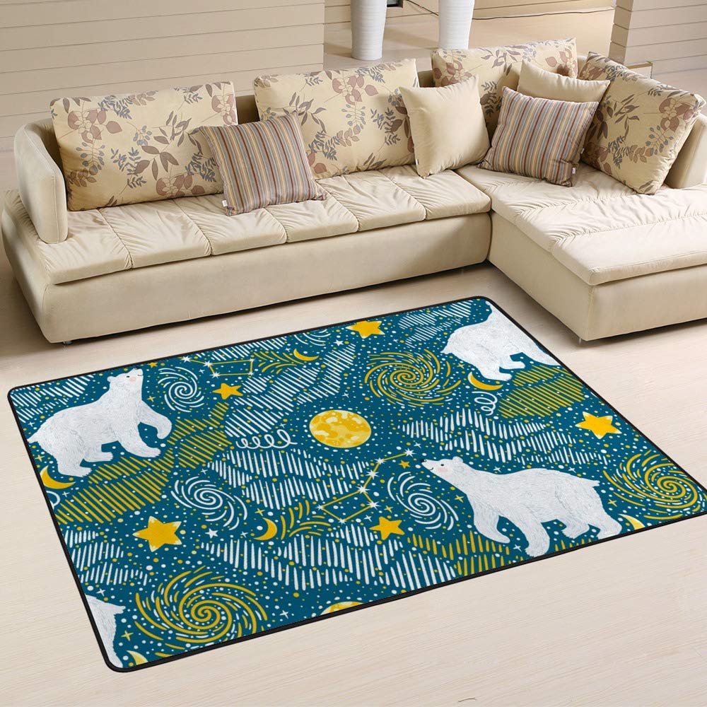 Tapis oursons polaires galaxie blanc grand format pour chambre d'enfant