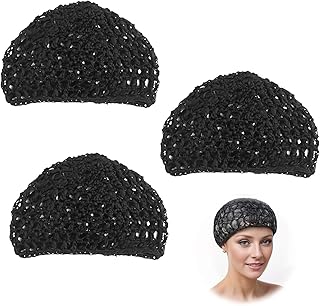 قبعة شعر ليلية من بافيكي، مجموعة من 3 قطع من قبعة شعر كروشيه محبوكة باللون الاسود، غطاء شعر ملائم للشعر الملفوف المريح للعناية بالشعر، قبعة مموجة للنساء للحفاظ على تجعيد الشعر والحفاظ على الباليه