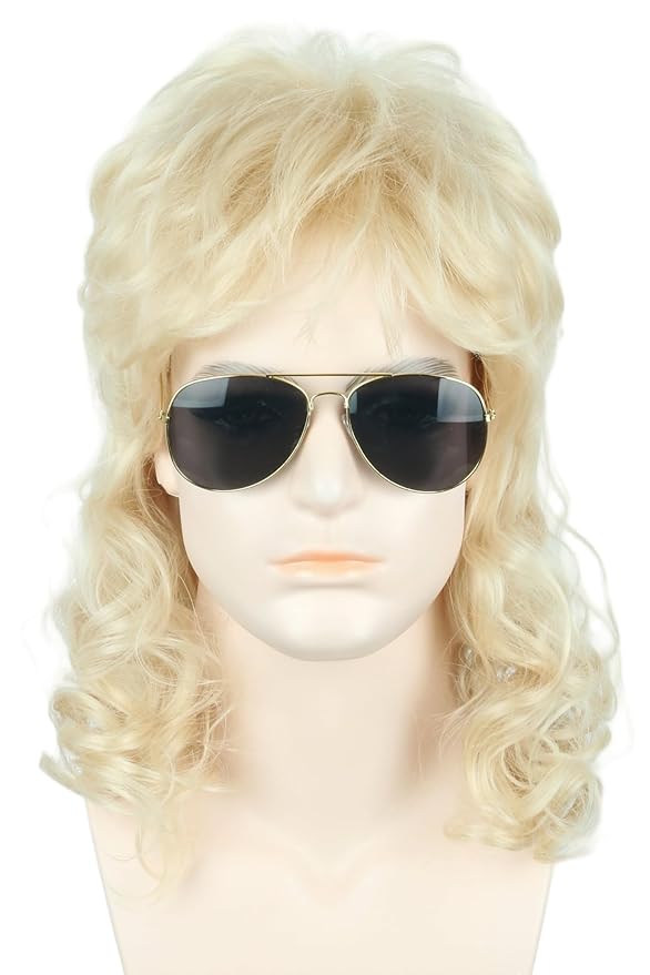 Mens Costume Wig Blonde Mullet Wig 80s Rocker Hair for Men Wigs Halloween Costume Party Wigs