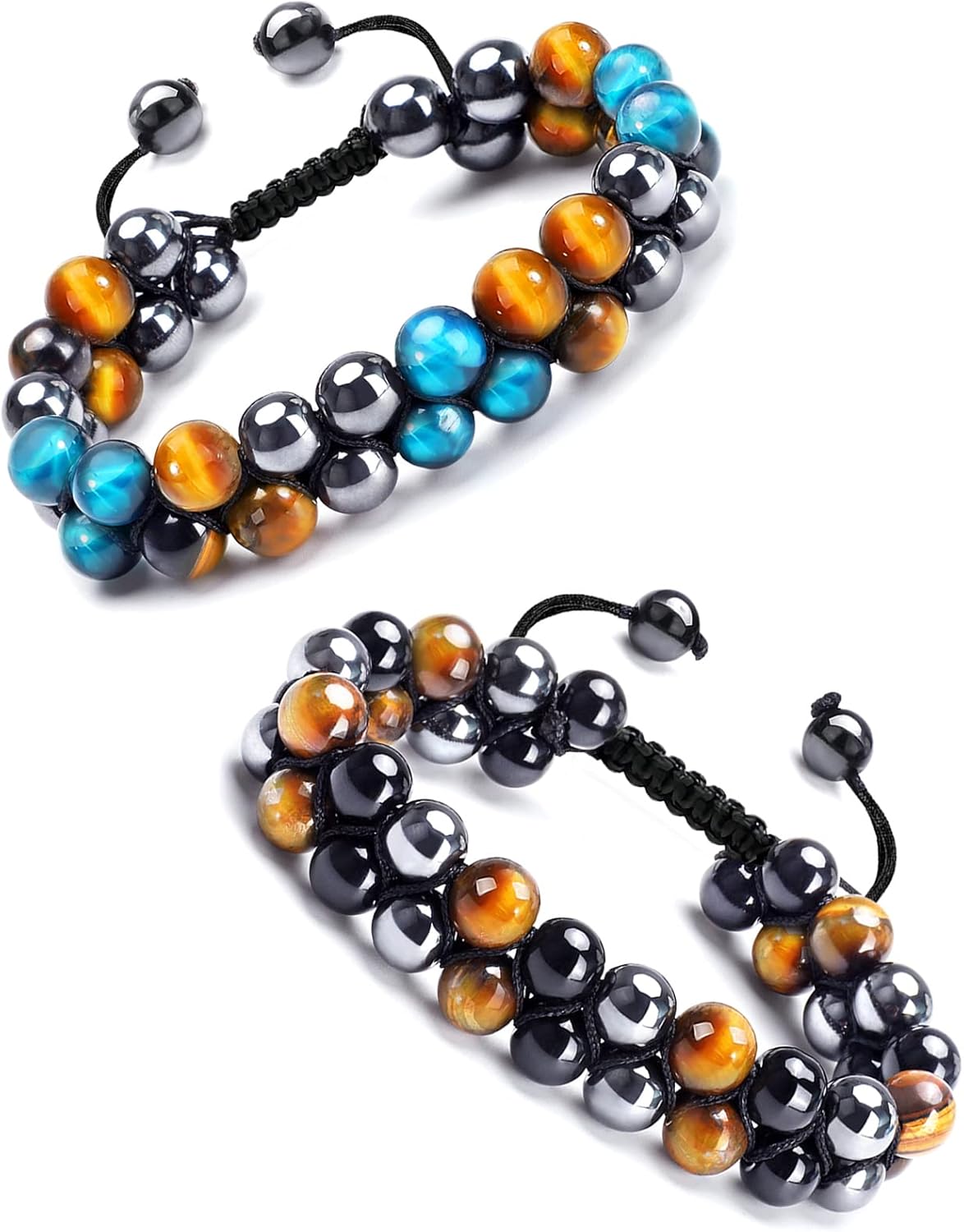 Triple Protection Bracelet for Men Women 2pcs Handmade Bracelets for Men Tiger Eye Black Obsidian Bracelet Gifts for Men