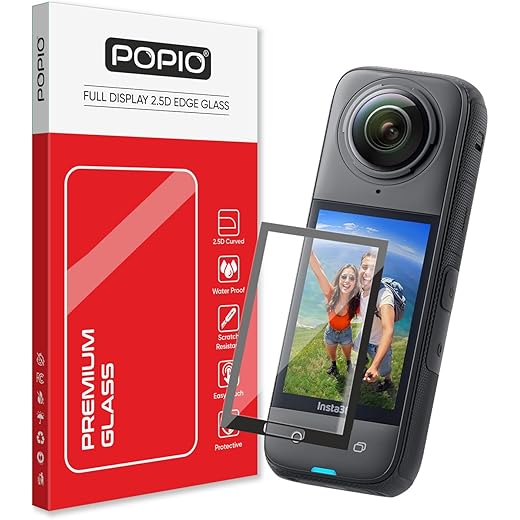 POPIO Military-Grade Gorilla Tempered Glass For Insta 360 Action Camera X4 / Insta360 X5 (Black) 9H Hardness, Edge-to-Edge Full Coverage, Anti-Scratch, Bubble-Free, Ultra Clear HD Glass, Oleophobic Coating