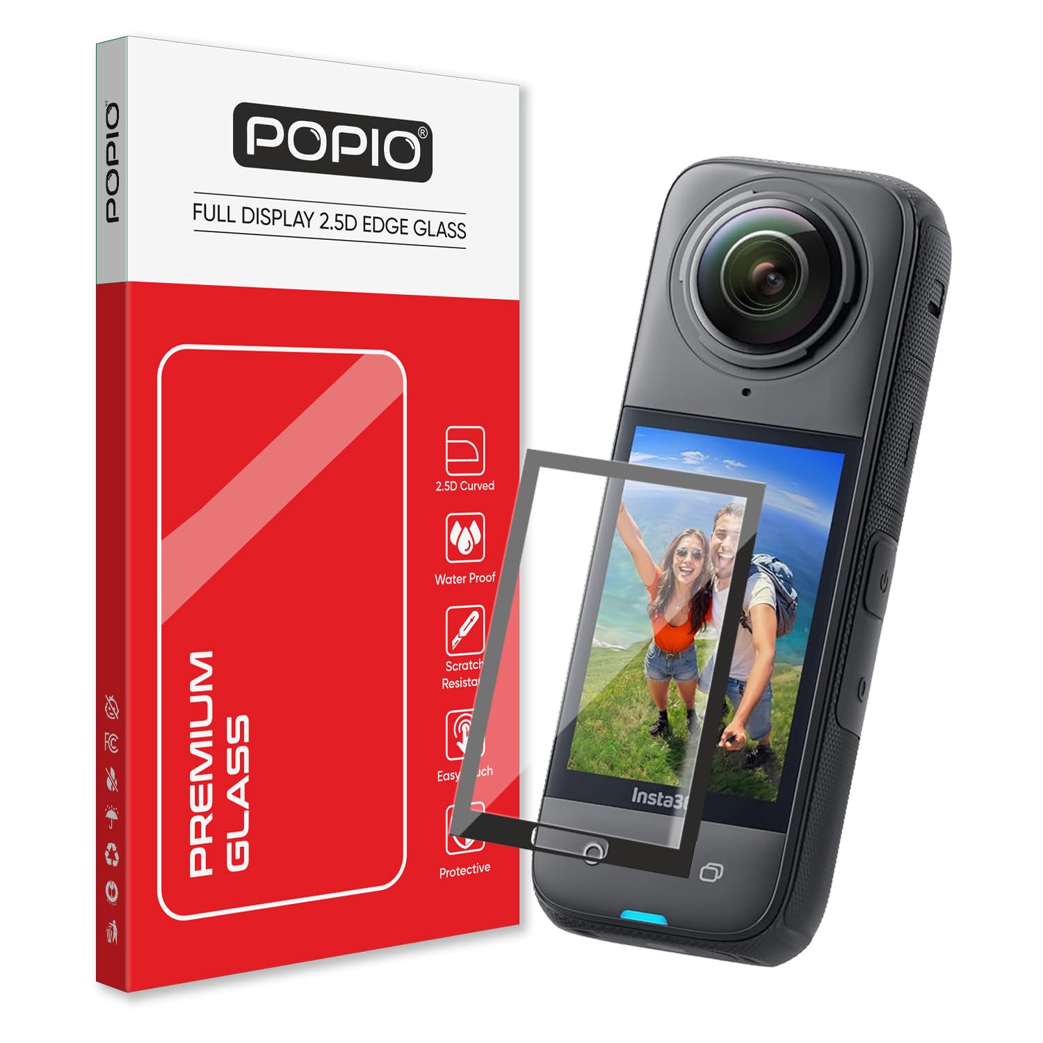 Military-Grade Gorilla Tempered Glass For Insta 360 Action Camera X4 / Insta360 X5 (Black) 9H Hardness, Edge-to-Edge Full Coverage, Anti-Scratch, Bubble-Free, Ultra Clear HD Glass, Oleophobic Coating