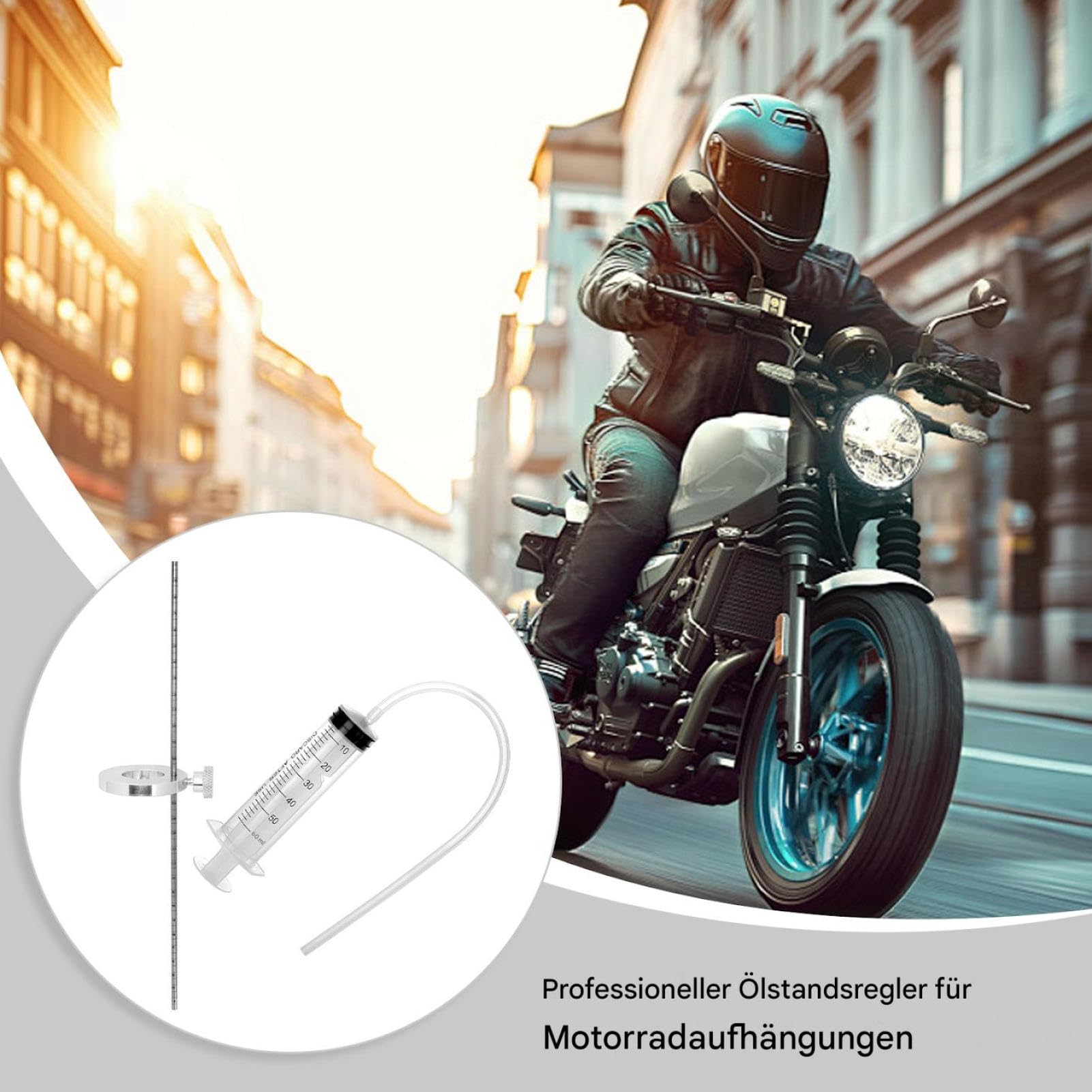 Generisch Gabelölstand Werkzeug - Motorrad Simmerring Eintreiber, Federung Einsteller Kit | Hydraulik Pegelanzeige Spritze 60ml Messrohr 300mm Motorsport Wartung Ausrüstung Fachleute Anfänger System