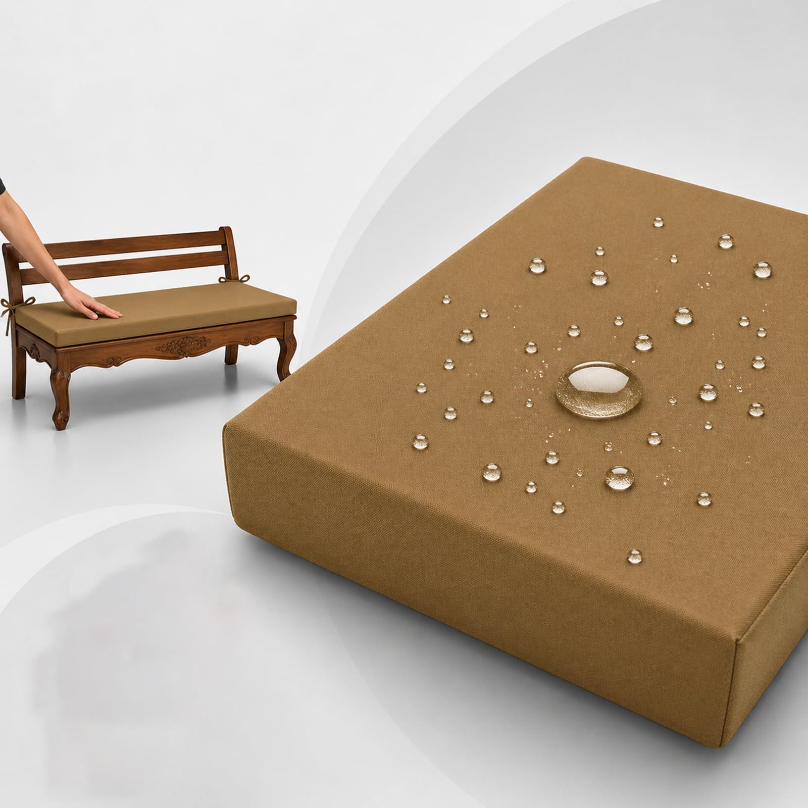 Cuscino per Panchina da Esterno, Cuscini per Divano Esterno Giardino in Memory Foam Impermeabile, Seduta Spessa per Altalena e Veranda, Sfoderabile,Cachi,60x40x5cm