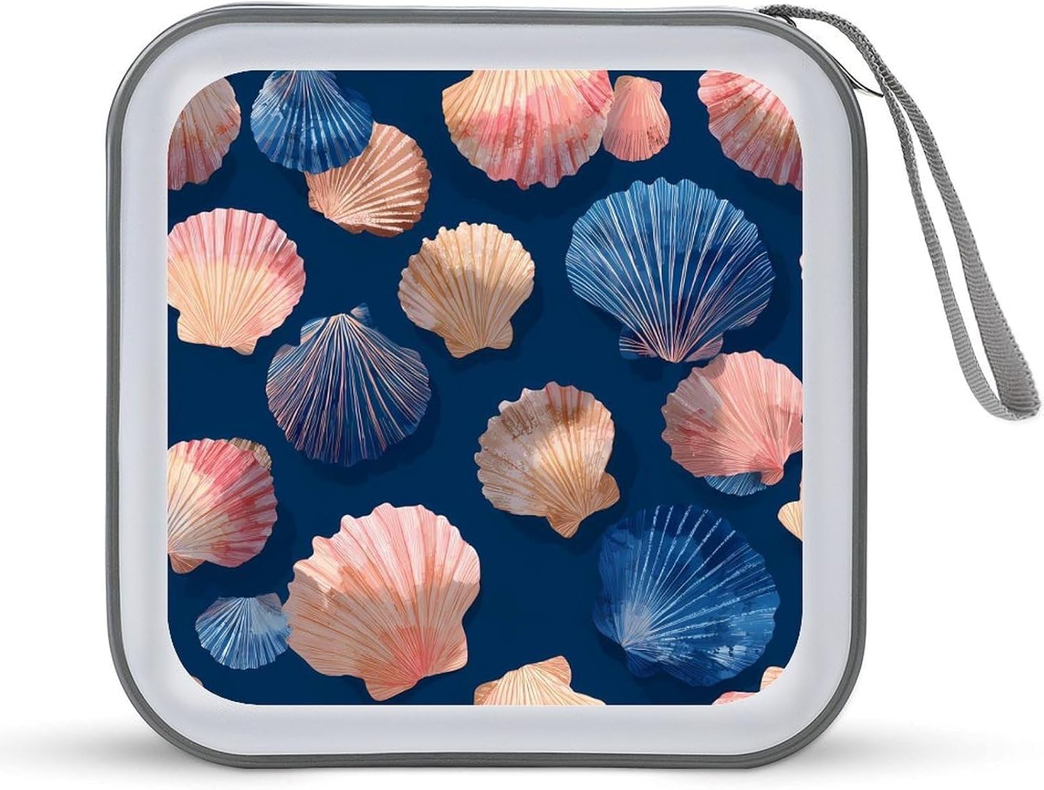 Seashells Scallops CD Case DVD Storage Holder Binder 40 Capacity | protective,hard case,protable loop,travel car use,zippered closure