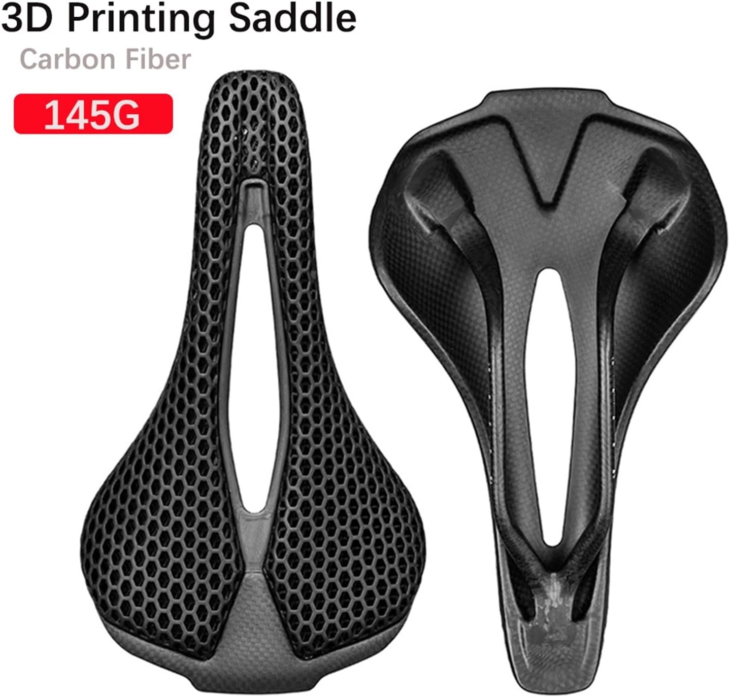 Ultra Light 3D Printed Carbon Fiber Saddle 140g, Hollow & Breathable, Unisex for MTB & Road Bike Parts