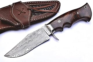 BIGCAT ROAR Handmade Damascus Hunting Knife - Bushcraft Fixed Blade Hunting Knife with Sheath and Walnut Wood Handle - 25.4 cm EDC Skinning Knife - Wolverine Hunter
