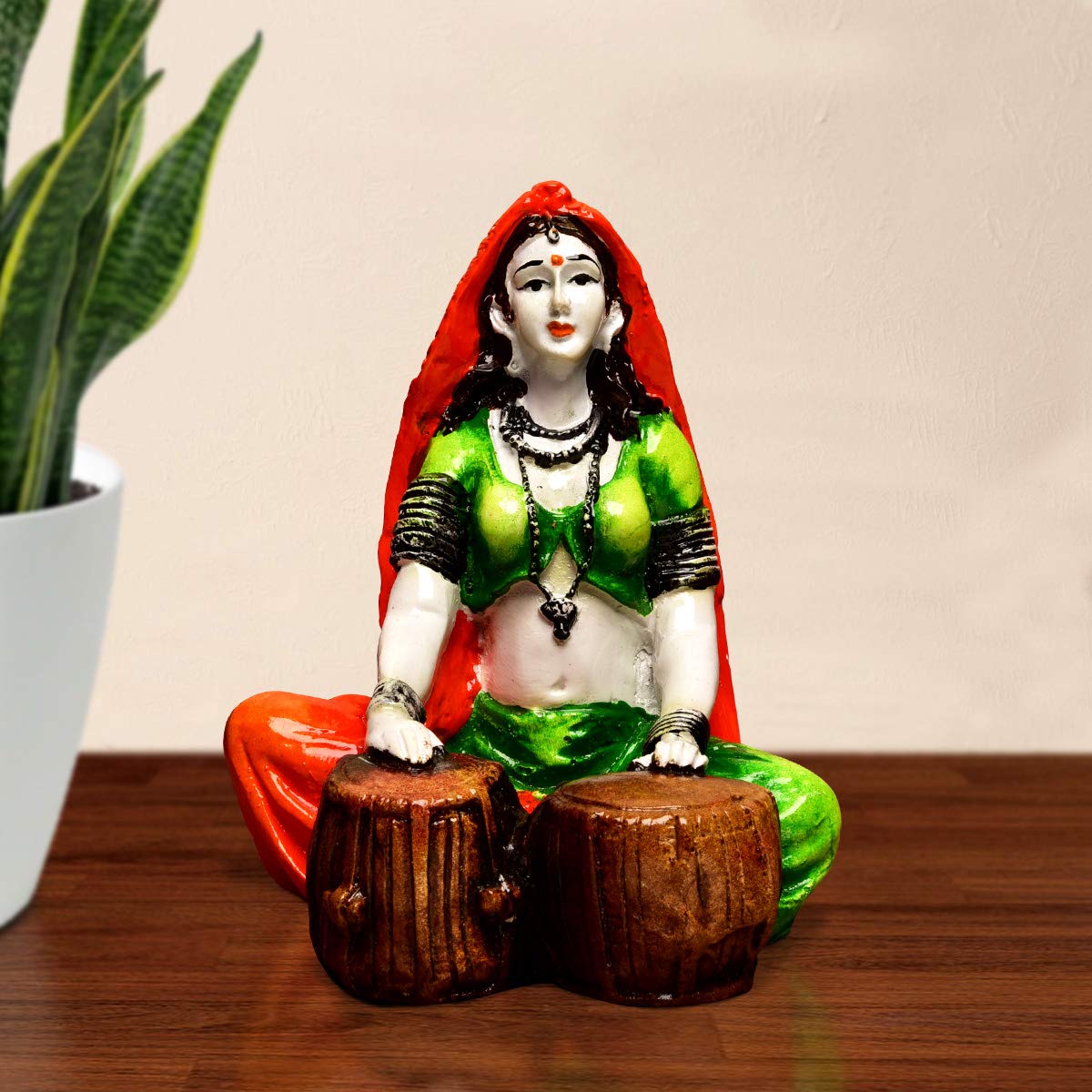 Karigaari India Handcrafted Polyresine Lady Playing Tabla Idol Showpiece for Home Decor