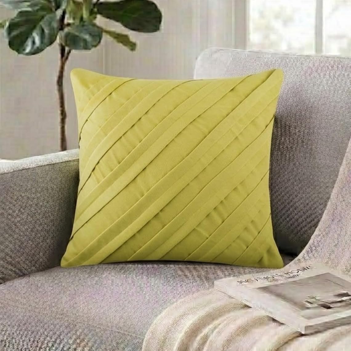 The HomeCentric Euro Pillows, Decorative Butter Yellow Euro Shams 26x26 inch (65x65 cm) Suede European Pillow Shams, Striped, Pintucks, Striped, Contemporary Euro Pillow - Contemporary Maple Butter