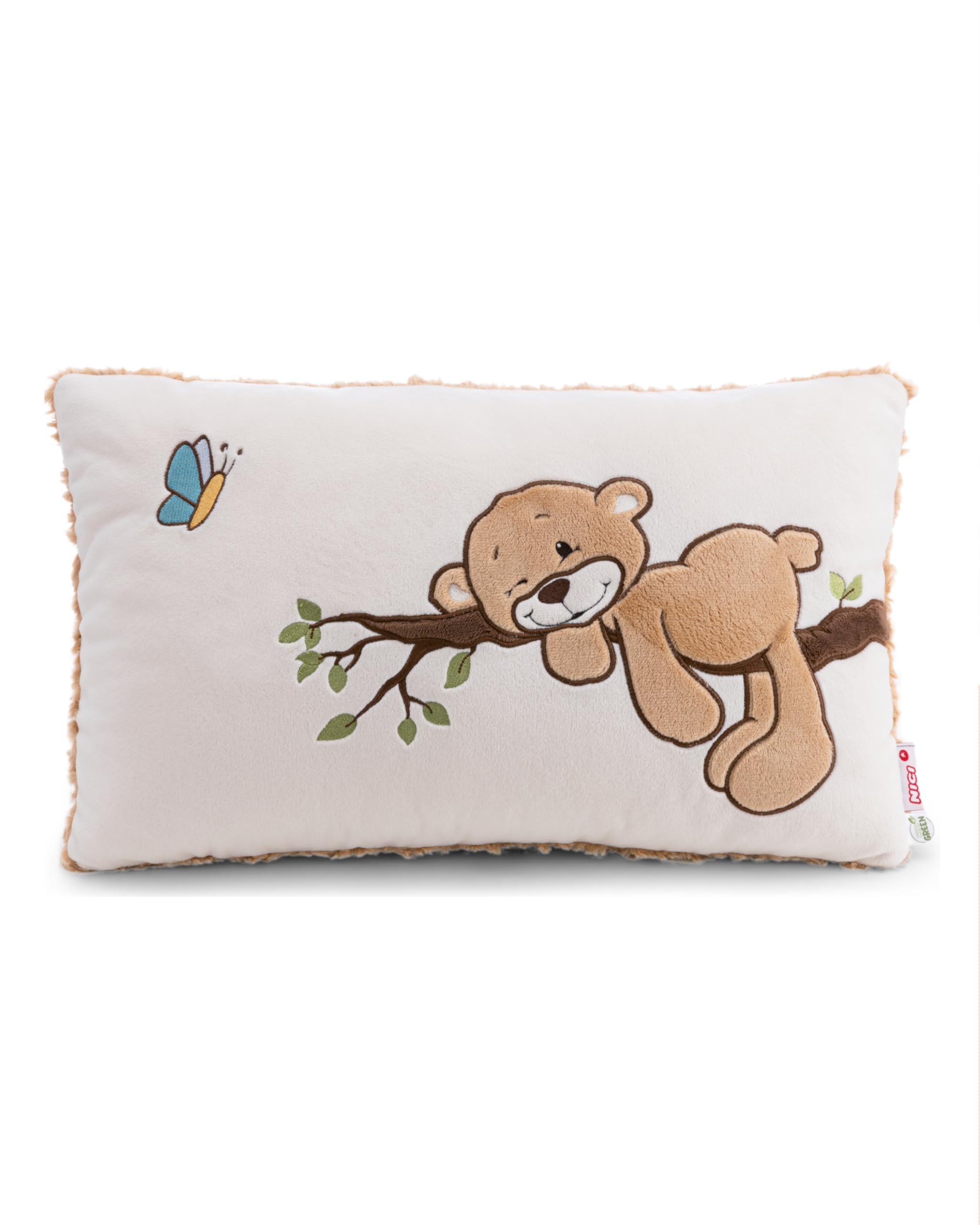 NICI 62974 pluszowa poduszka, miś Finni, puszysta poduszka do przytulania dla dzieci i dorosłych, idealna do domu, przedszkola lub na podróż, 43 x 25 cm, karmelowa