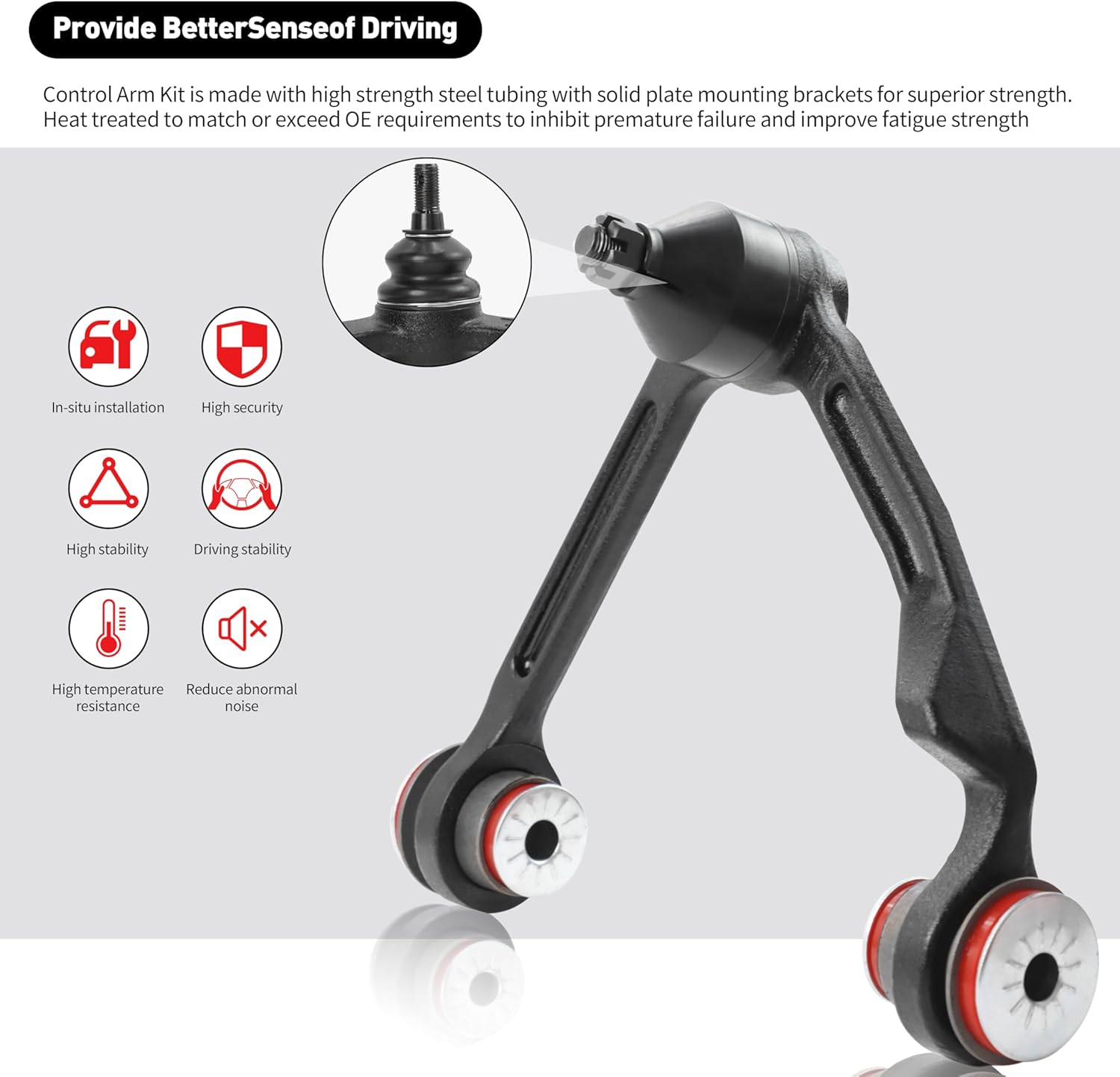 4WD 4pc Front Suspension Kit for Ford F-150 1997-2003/ F-250 1997-1999/ Ford Expedition 1997-2002/ Lincoln Navigator 1998-2002, 2 Upper Control Arms -K8722 & K8724, 2 Lower Ball Joints, PU Bushing