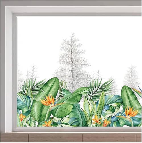 Miniatura 17 de GORGECRAFT Pegatinas grandes de hojas verdes para ventana, hojas tropicales, hojas de plantas, autoadhesivas, palmera, monstera, helecho, hoja