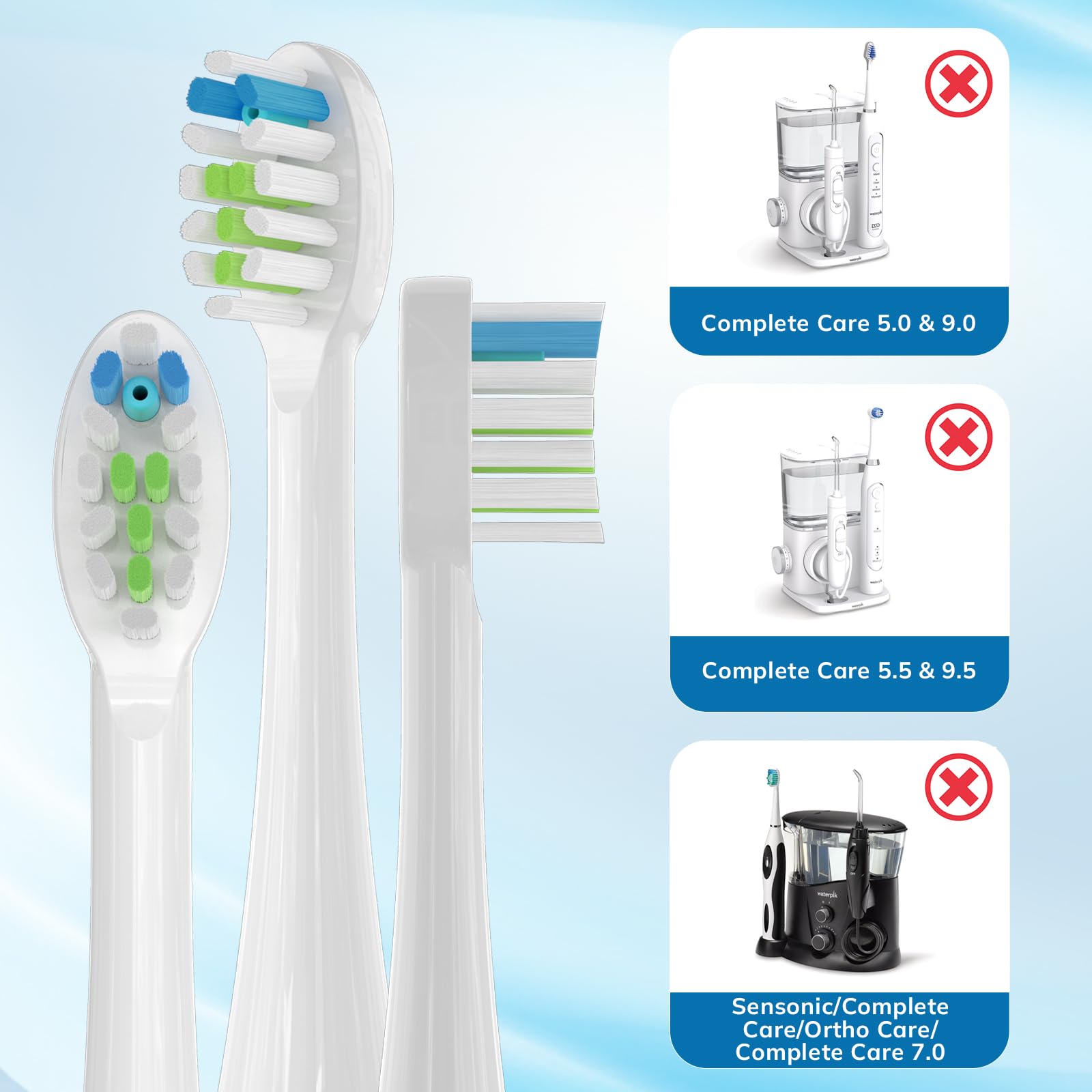 Paquete de 6 cabezales de repuesto para cepillo de dientes de repuesto para cepillo de dientes de hilo dental compatible con Sonic Fusion SF01/SF02 y Sonic Fusion 2.0 SF03/SF04, color blanco con tapas