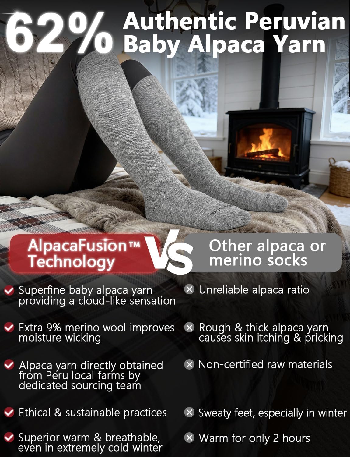 Alpaca Wool Heavyweight 15-25 mmHg Knee High Compression ​Support Socks Thick Winter Thermal Warm Soft Travel Flying - Image 4