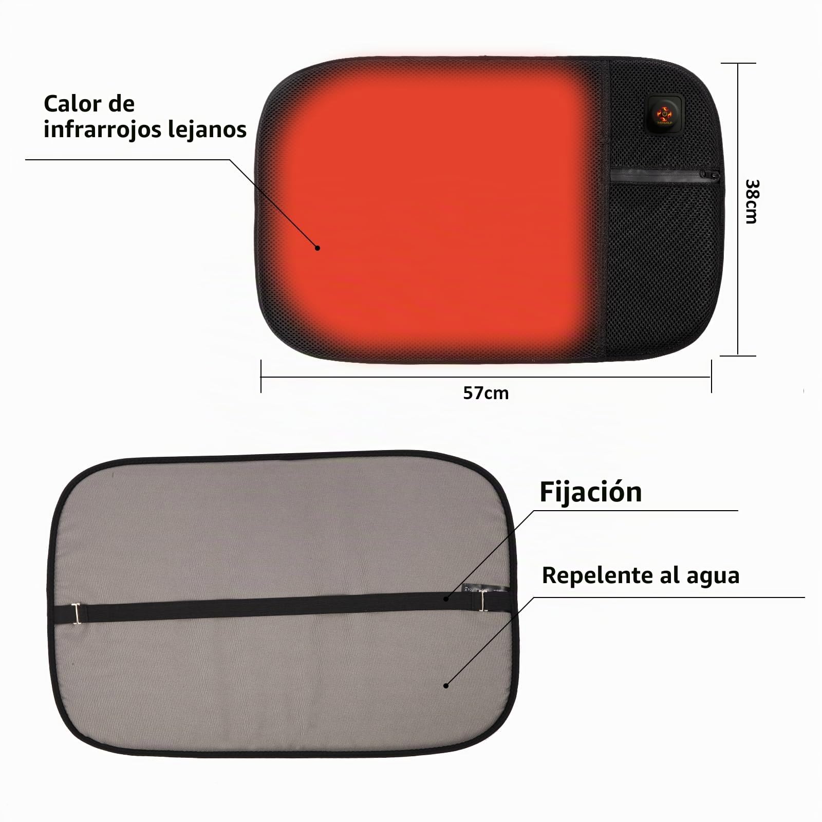 Thermrup - Cojín de asiento con calefacción móvil, con 3 niveles de ajuste de temperatura para el hogar y el exterior, lavable (cojín de asiento)