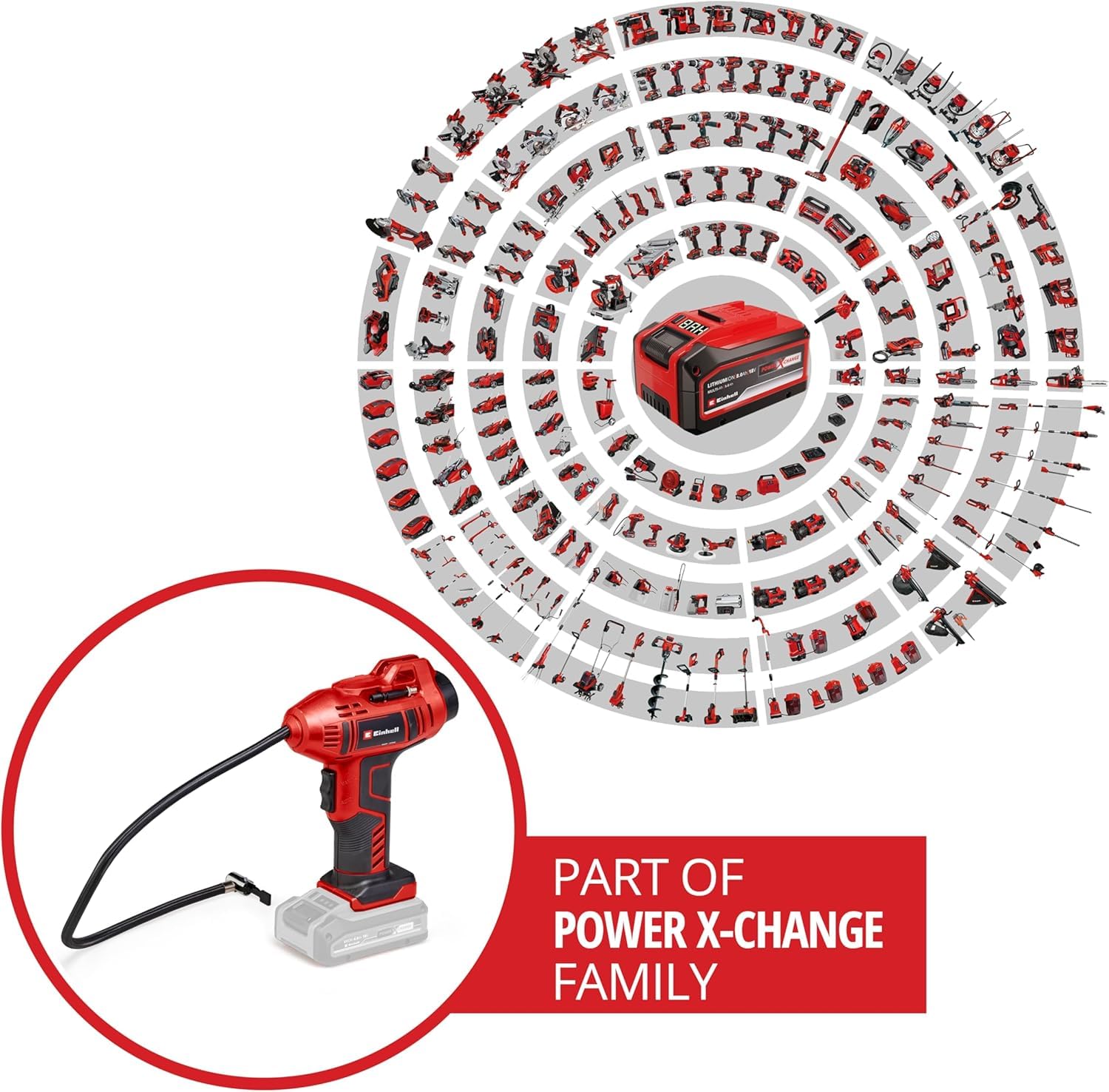 Einhell Compresseur pour voiture sans fil CE-CC 18 Li-Solo Power X-Change (18 V, 11 bar max., flexible à air comprimé 60 cm, fonction d’arrêt automatique) Livré sans batterie ni chargeur