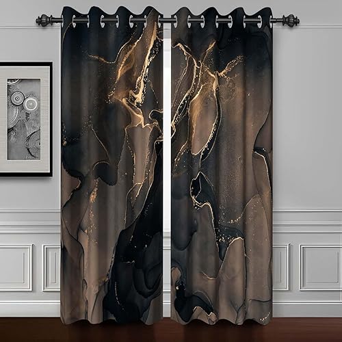 Baocicco Cortinas opacas de mármol marrón para ventana para dormitorio, arte mod