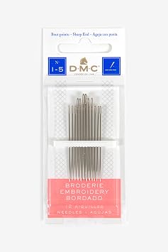 DMC 1765-1/5 Embroidery Hand Needles, 12-Pack, Size 1/5, Silver