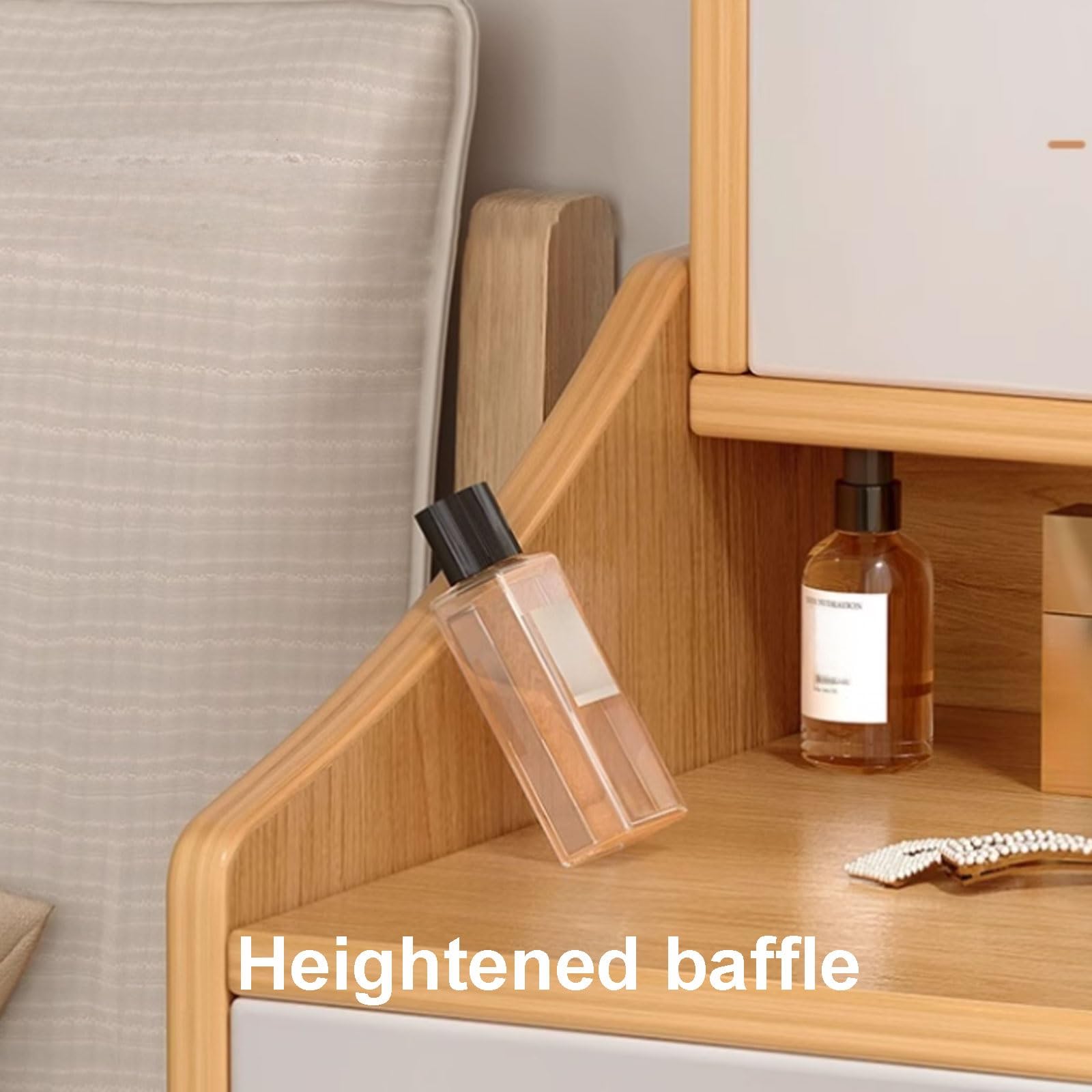 Petite Coiffeuse avec Rangement, Coiffeuse LED avec Tabouret, Meuble Coiffeuse Rangement, Coiffeuse d Angle Blanche Naturel Bois D'ingénierie(Natural)