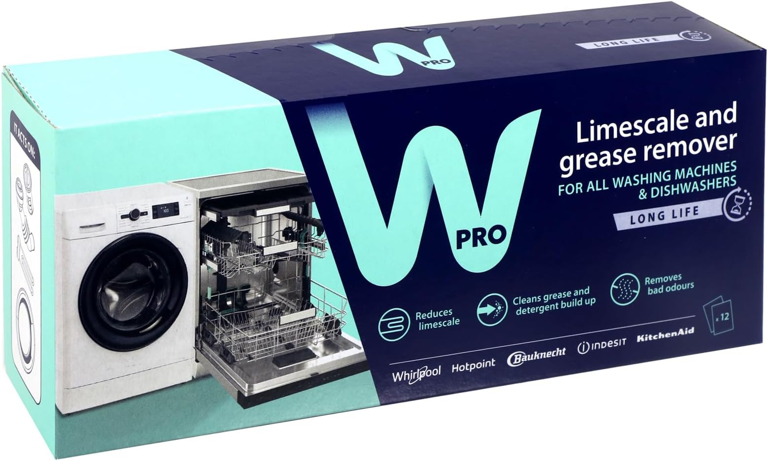 Indesit WPRO Limescale And Detergent Descaler and De Greaser (Box Of 12) Helps Kill Bacteria And Eliminates Odours And Keeps Your Washing Machine Smelling Fresh