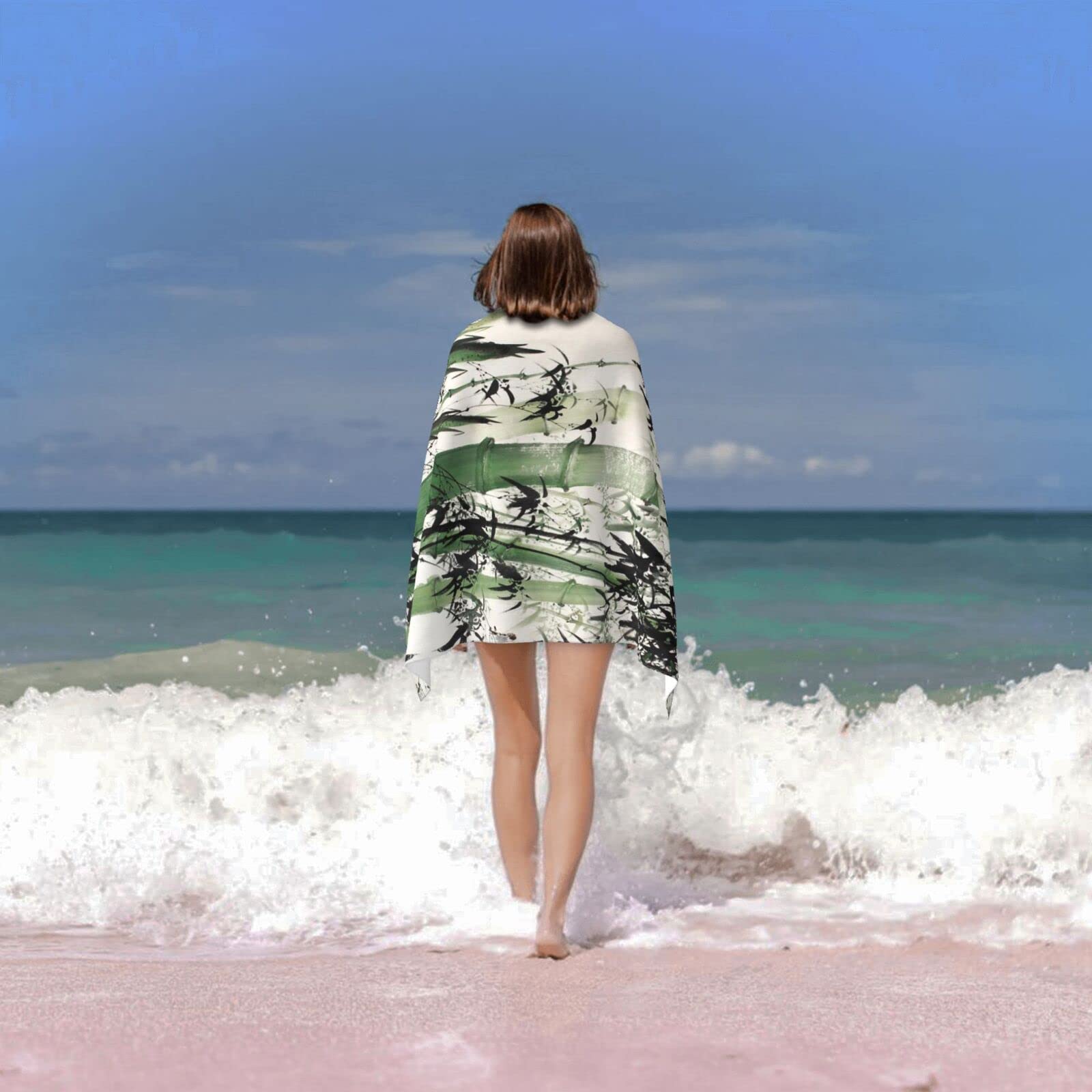 Chinesische Malerei von Bambus Strandtuch und Yoga-Handtuch, schnell trocknendes Mikrofaser-Reisehandtuch für Strand, Pool, Schwimmen, Hand, Gesicht und Körper