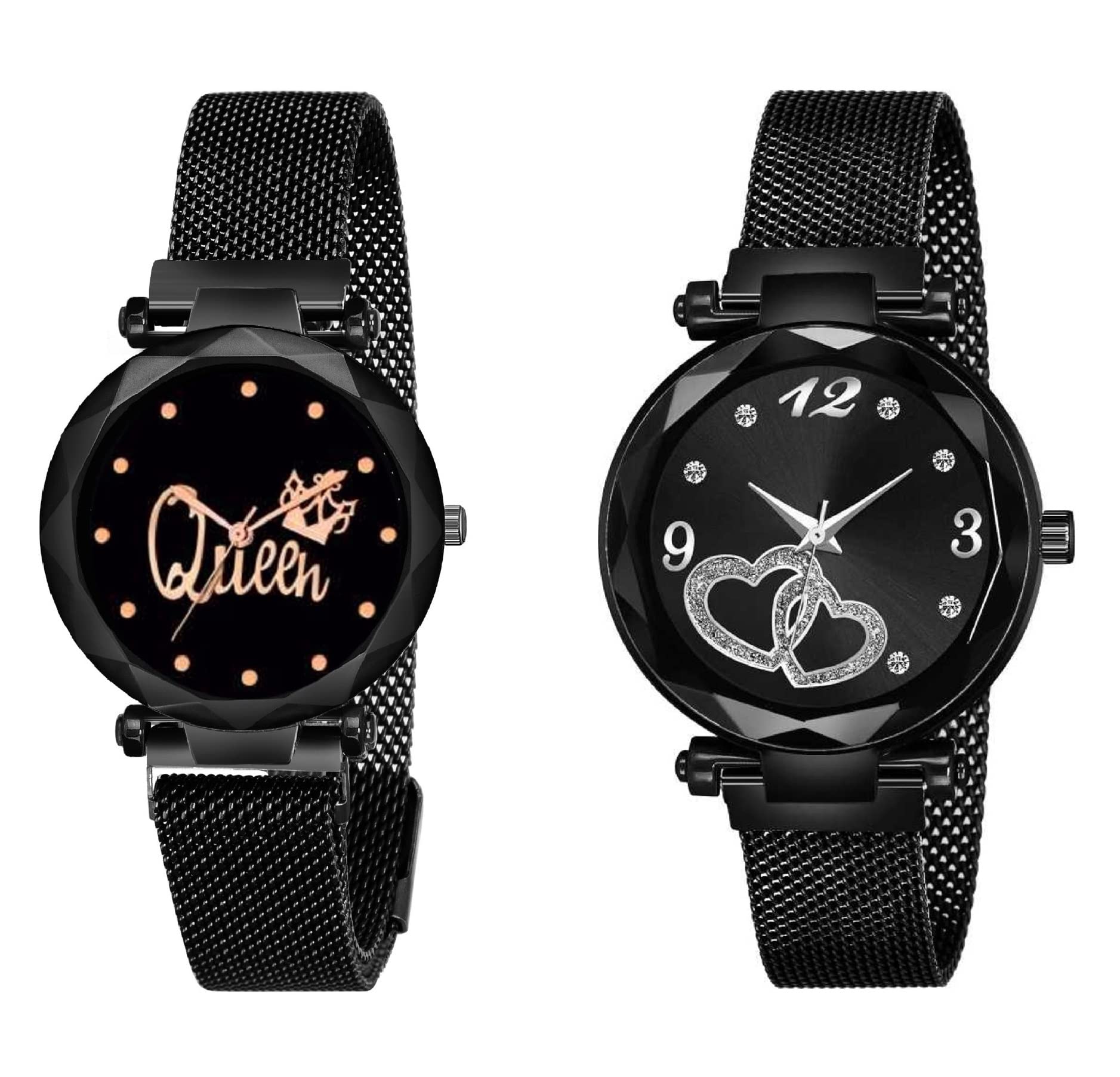 KIARVI GALLERY Black Queen and Heart Dial Combo Magnetic Strap Analogue Watches for Girls and Women (Pack of 2) (Black Colored, Black Dial) (B09SHLGDK1) Amazon Price History, Amazon Price Tracker