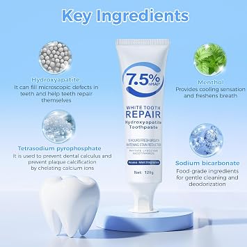 2PCS 7.5% Hydroxyapatite ToothpastesRemineralizeFluoride-FreeStain Removal Daily Use for Oral Health,Gentle Mint