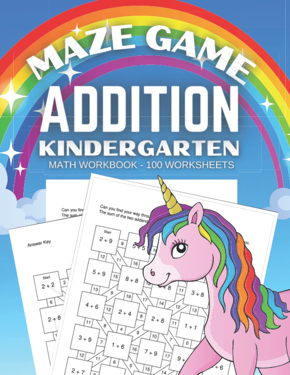 Addition Maze Game Kindergarten Math Workbook 100 Worksheets: Beginners Level Adding for Kids