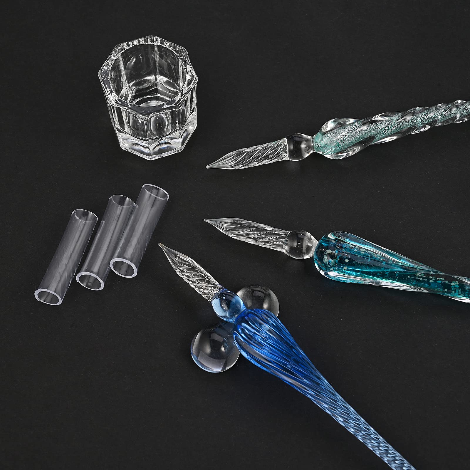 GOLDGE Federhalter aus Glas, 19PCS Glasstifte Set Kalligraphie Glasfederhalter mit Glasstifte Bunte Tinten Glasstifthalter Stifthalter für Unterschrift Handschrift Dekorationsgeschenk