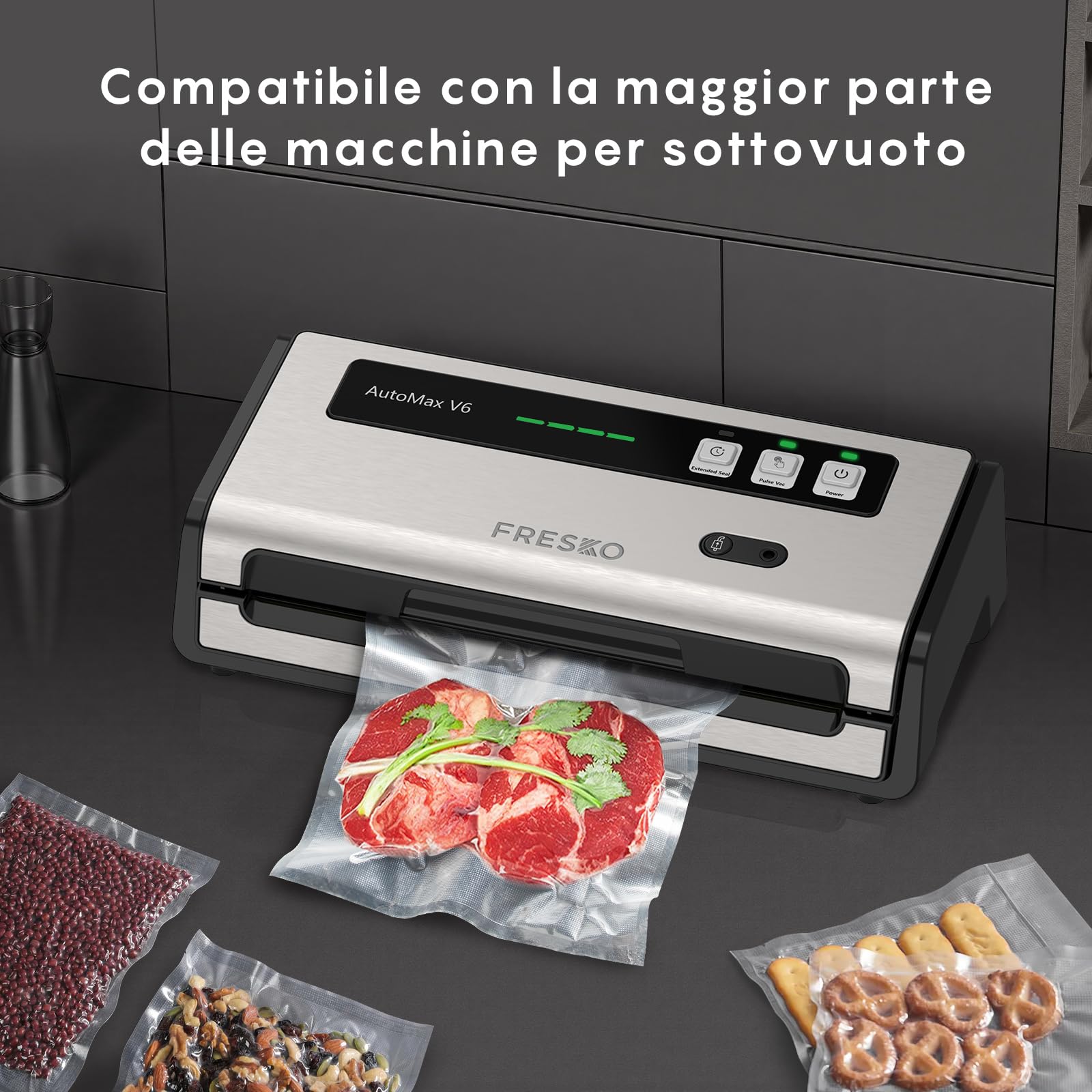Fresko FRESKO Vacuum Food Bags 2 Rolls 28 x 600 cm, Customisable Size Suitable for All Vacuum Machines, BPA-Free, Embossed Air Grooves in use